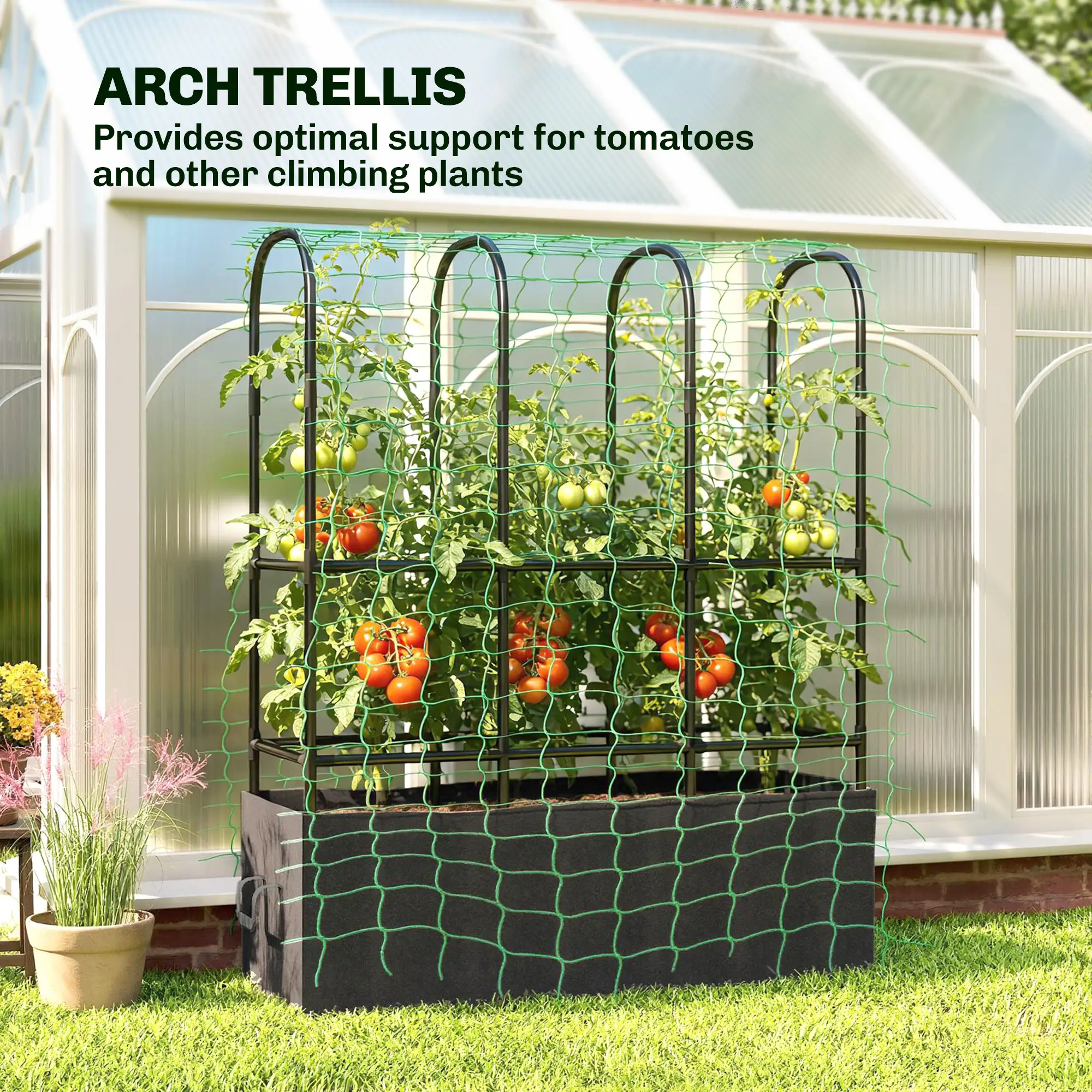 Raised Garden Bed With Trellis, Tomato Cage, 52.8 Gal Grow Bag - Image 5