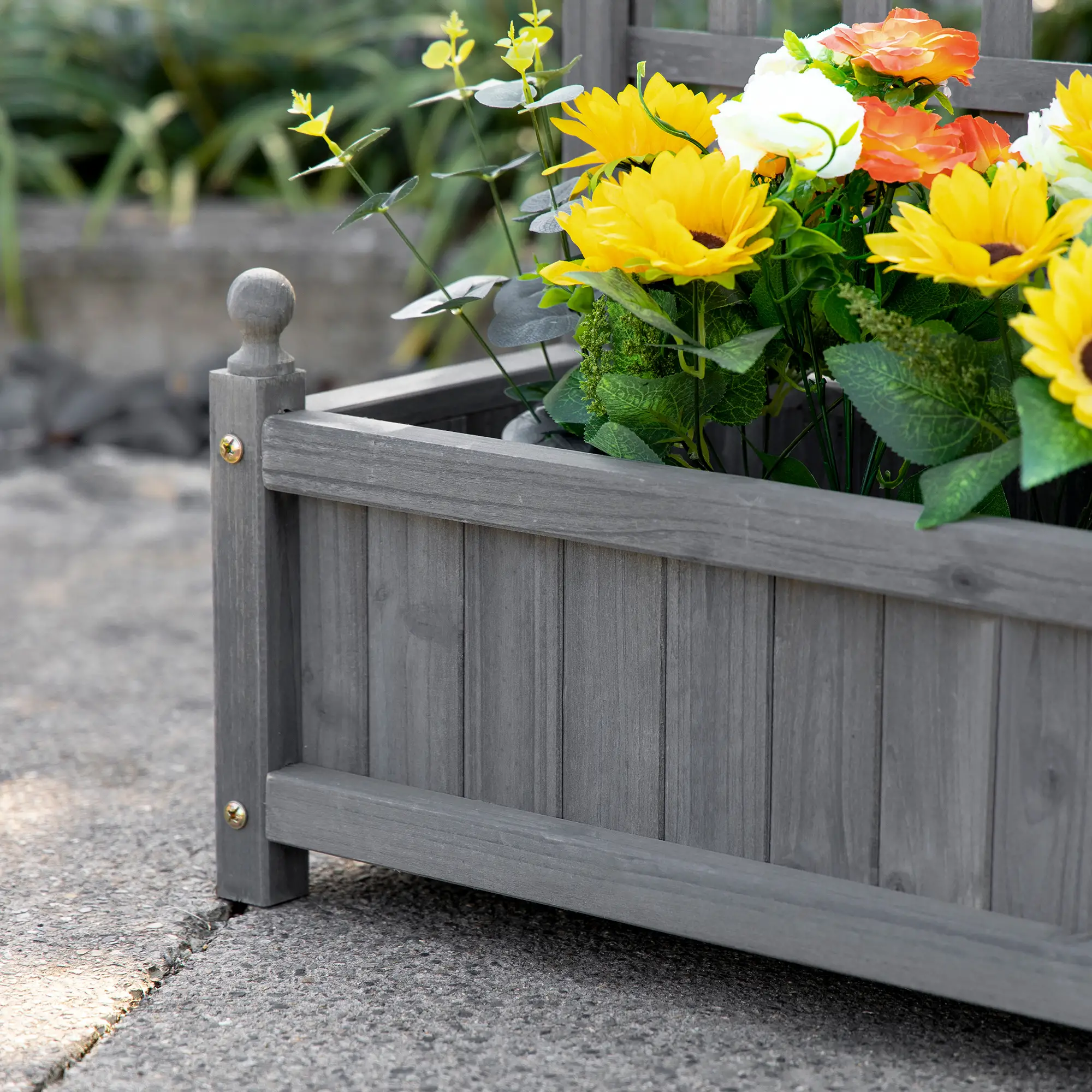 Raised Garden Bed with Trellis, Wood Planter Box, 25.2" x 11" x 47.2", Grey - Image 7