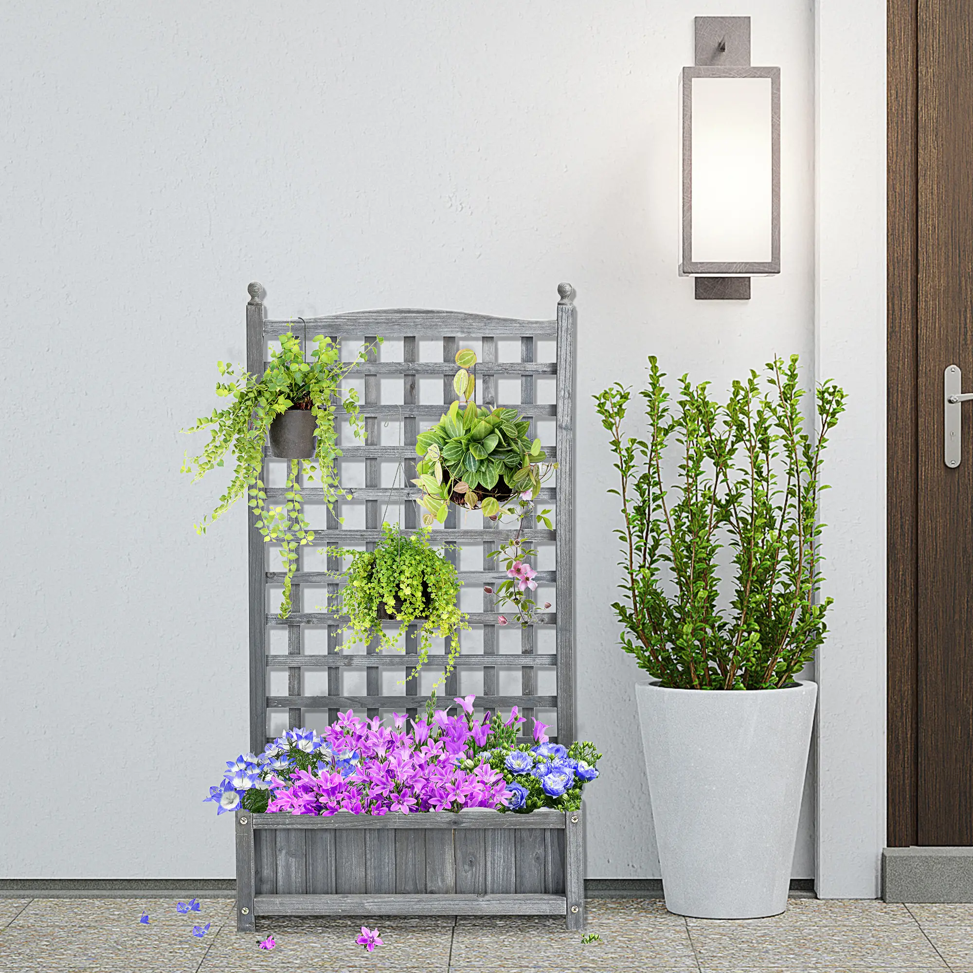 Raised Garden Bed with Trellis, Wood Planter Box, 25.2" x 11" x 47.2", Grey - Image 8
