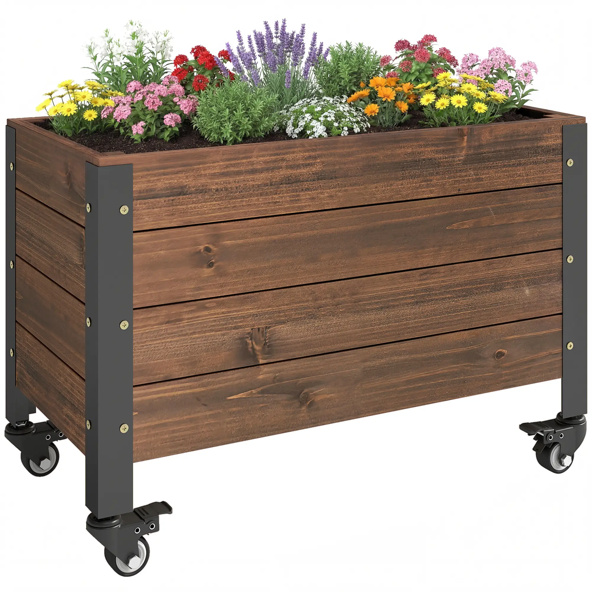 Raised Garden Bed With Wheels, Drainage Holes, Planter Box With Liner - Image 11