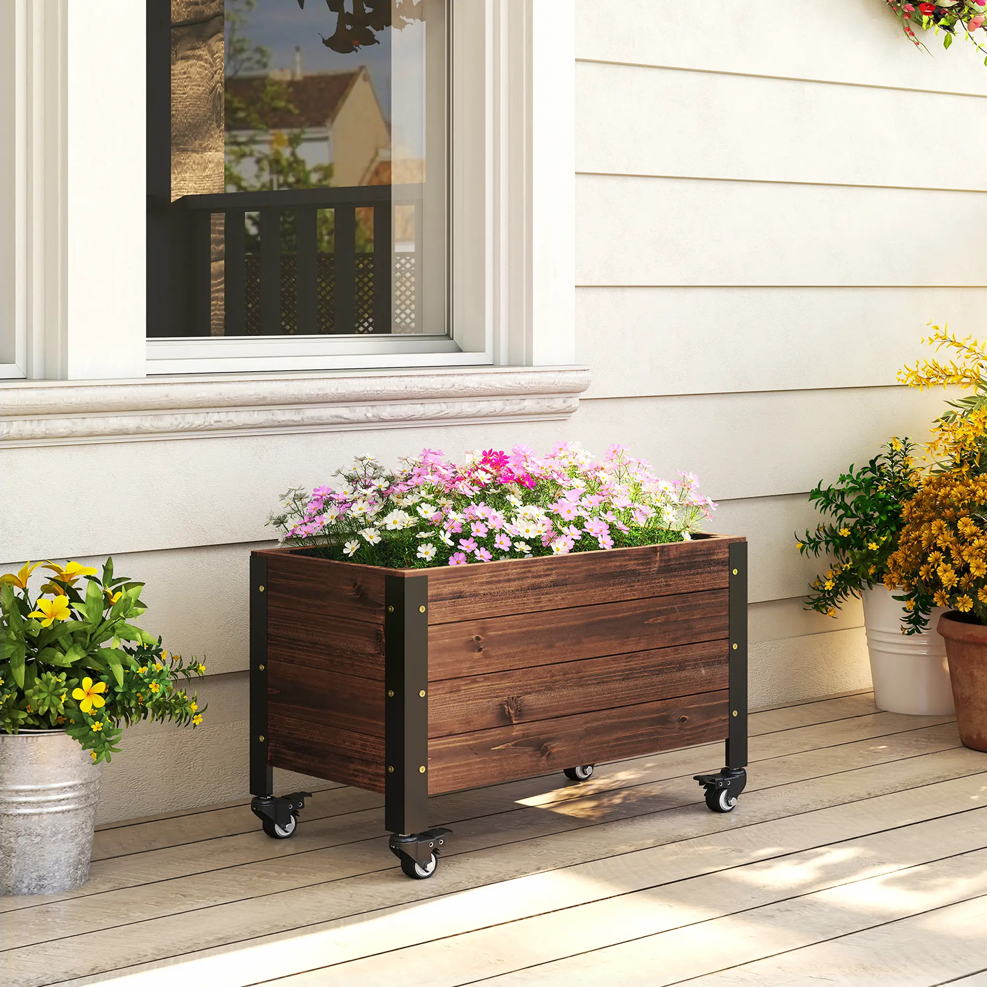 Raised Garden Bed With Wheels, Drainage Holes, Planter Box With Liner - Image 2