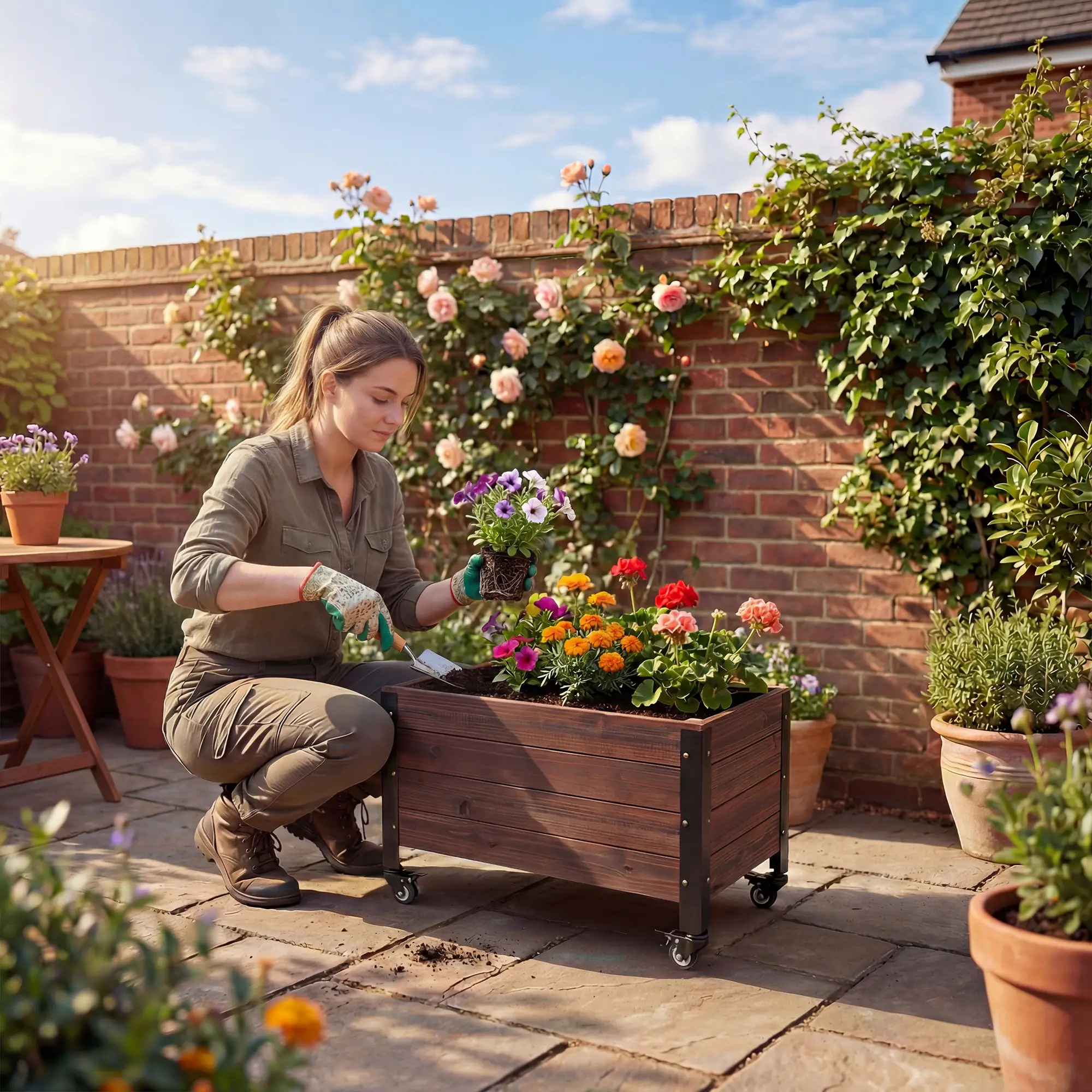 Raised Garden Bed With Wheels, Drainage Holes, Planter Box With Liner - Image 9