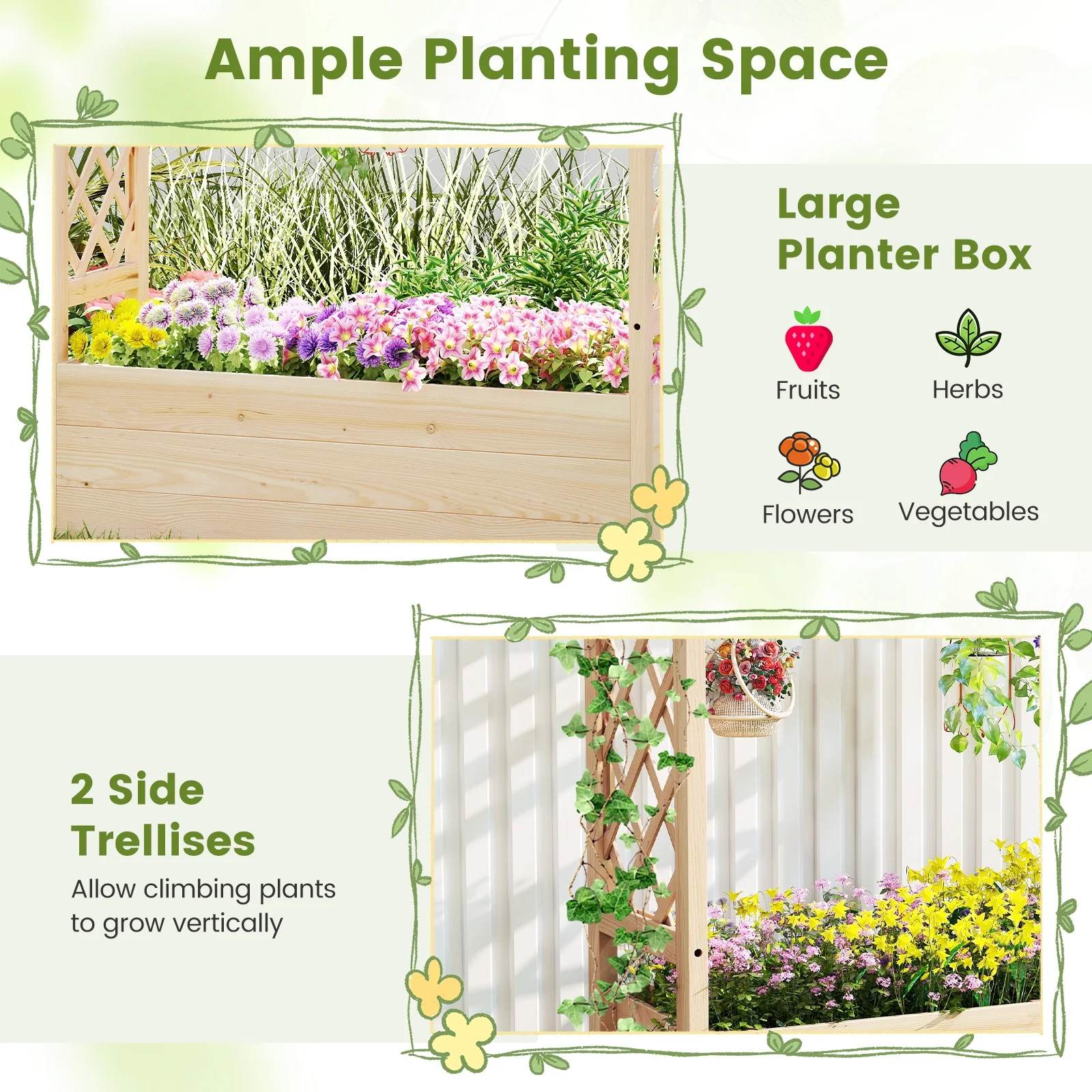 Raised Garden Bed, Wooden Elevated Planter Box, Hanging Roof, L - Image 10