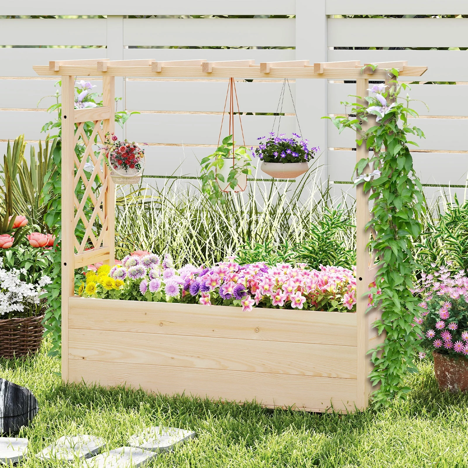 Raised Garden Bed, Wooden Elevated Planter Box, Hanging Roof, L - Image 2