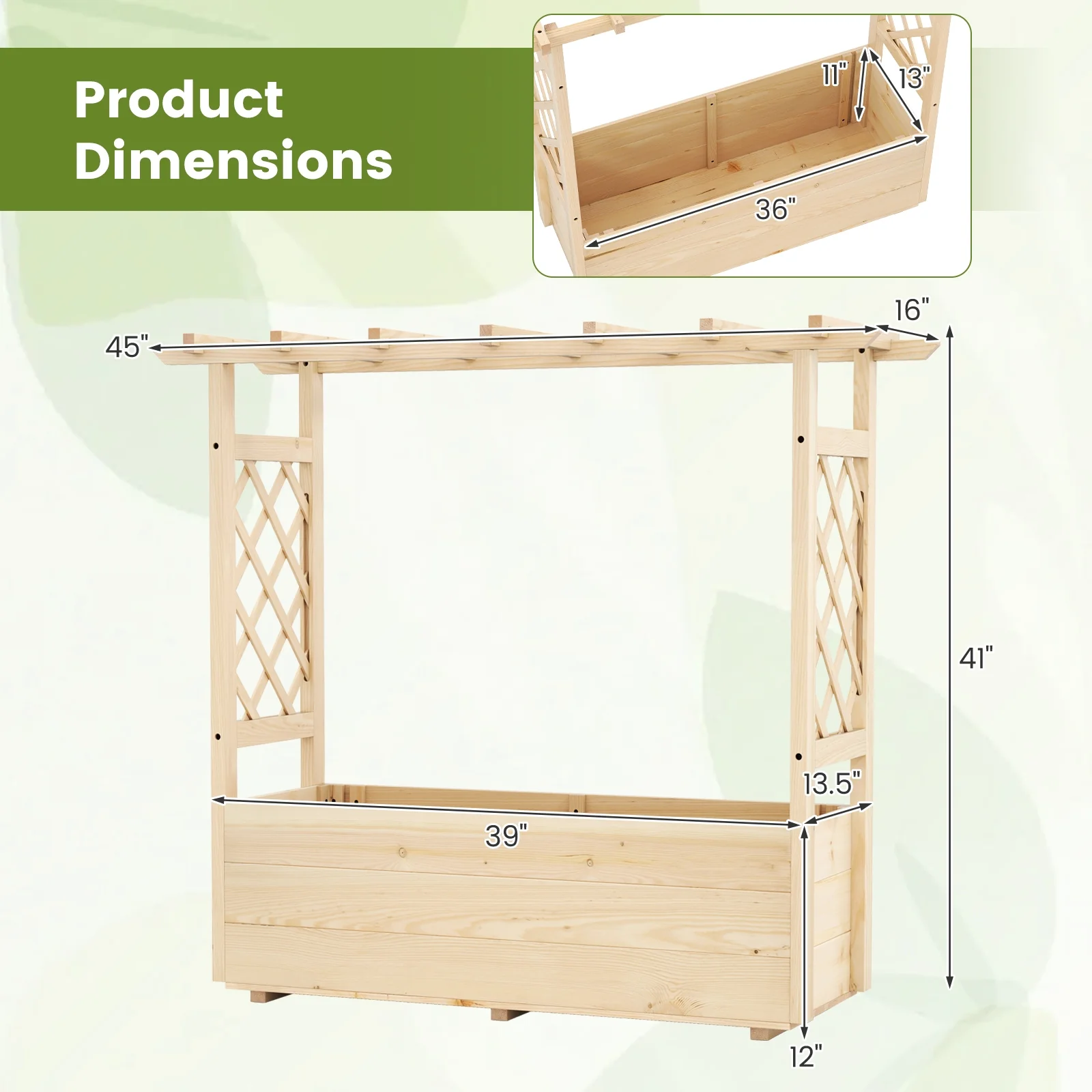 Raised Garden Bed, Wooden Elevated Planter Box, Hanging Roof, L - Image 5