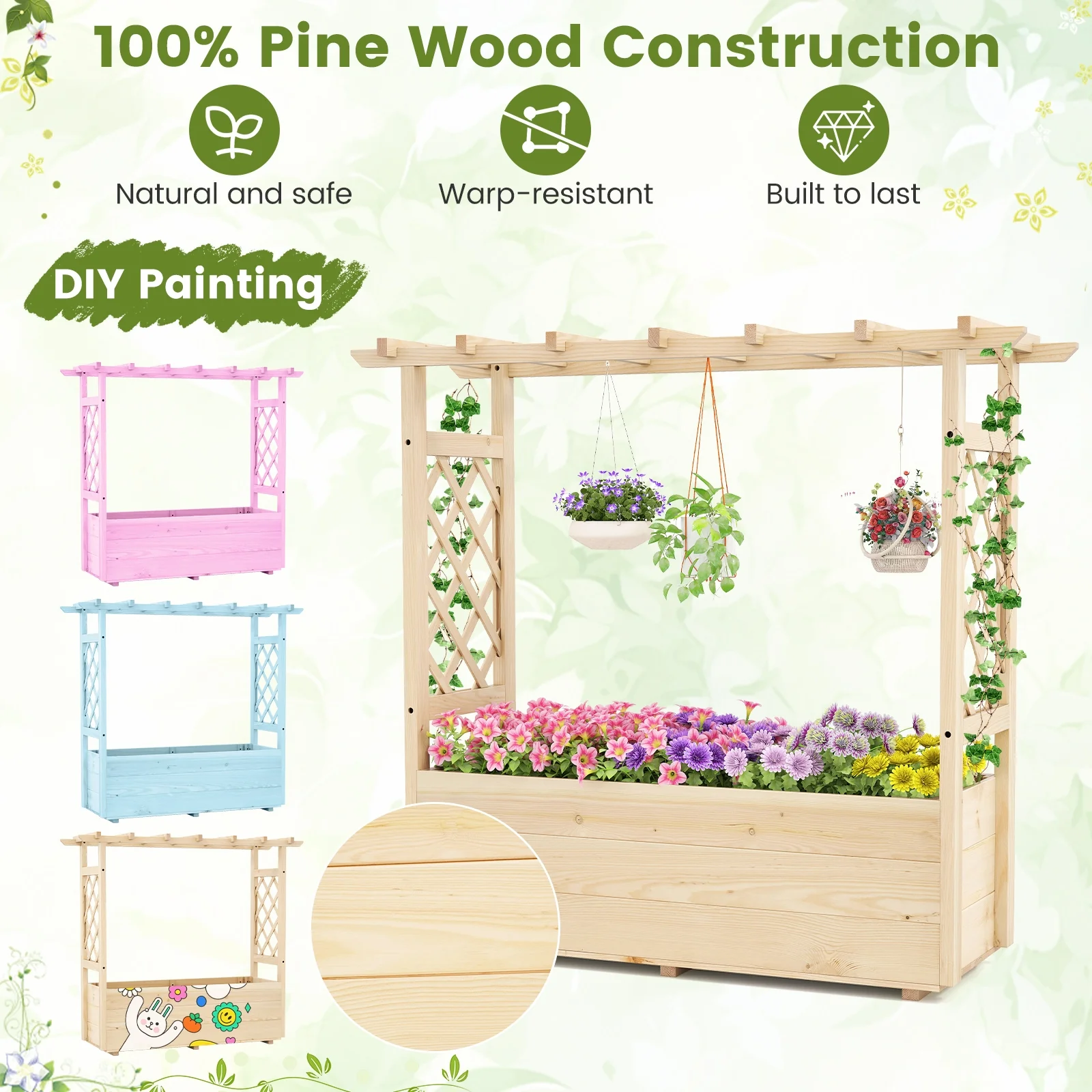 Raised Garden Bed, Wooden Elevated Planter Box, Hanging Roof, L - Image 7