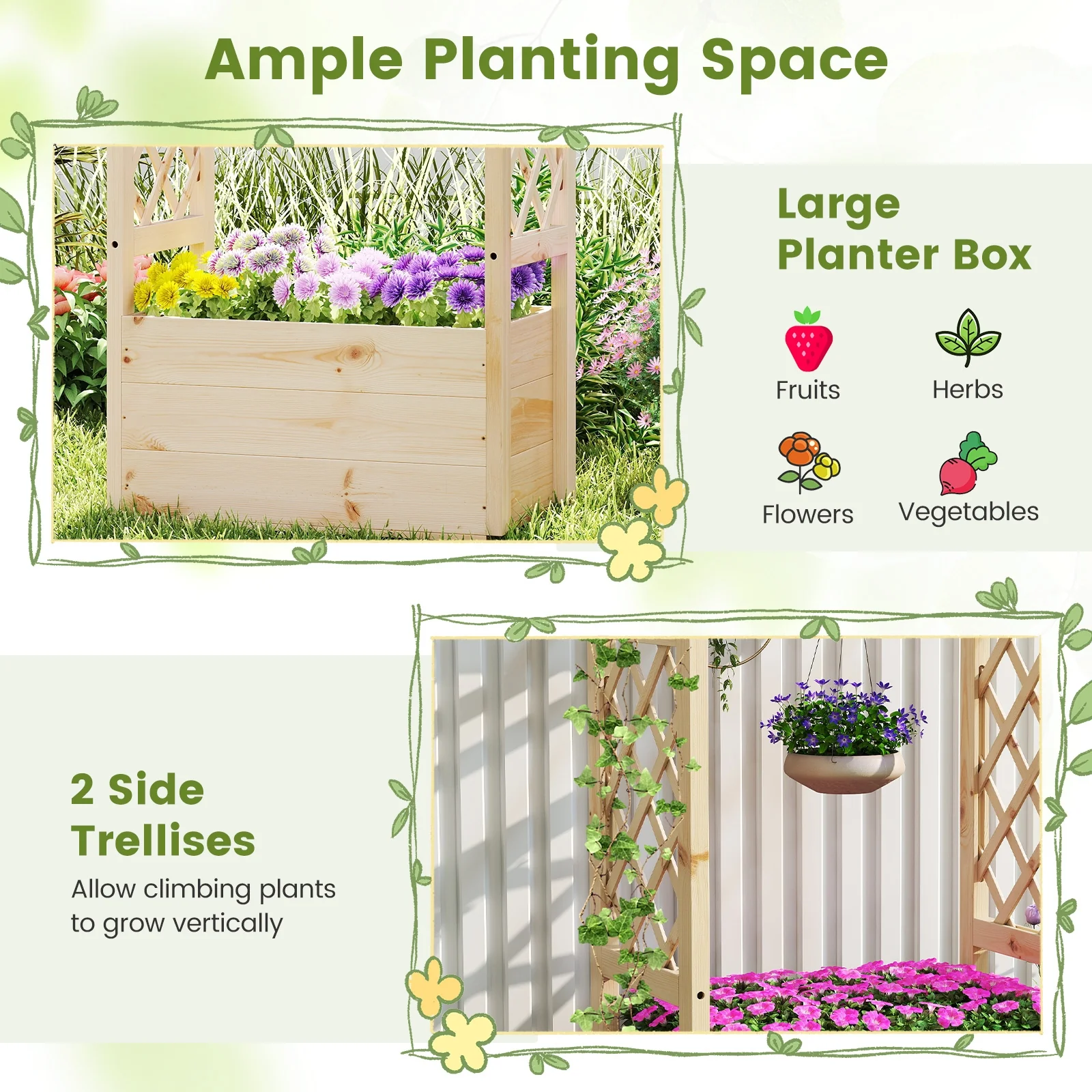 Raised Garden Bed, Wooden Elevated Planter Box, Hanging Roof, S - Image 10