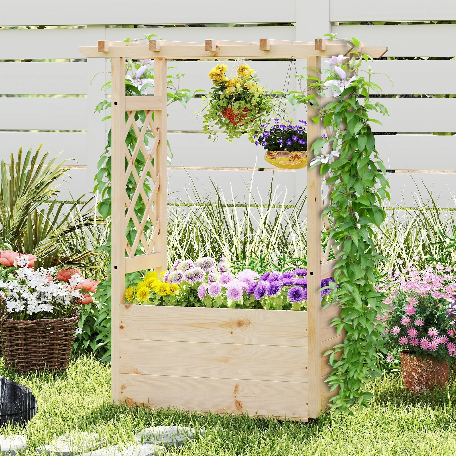Raised Garden Bed, Wooden Elevated Planter Box, Hanging Roof, S - Image 2