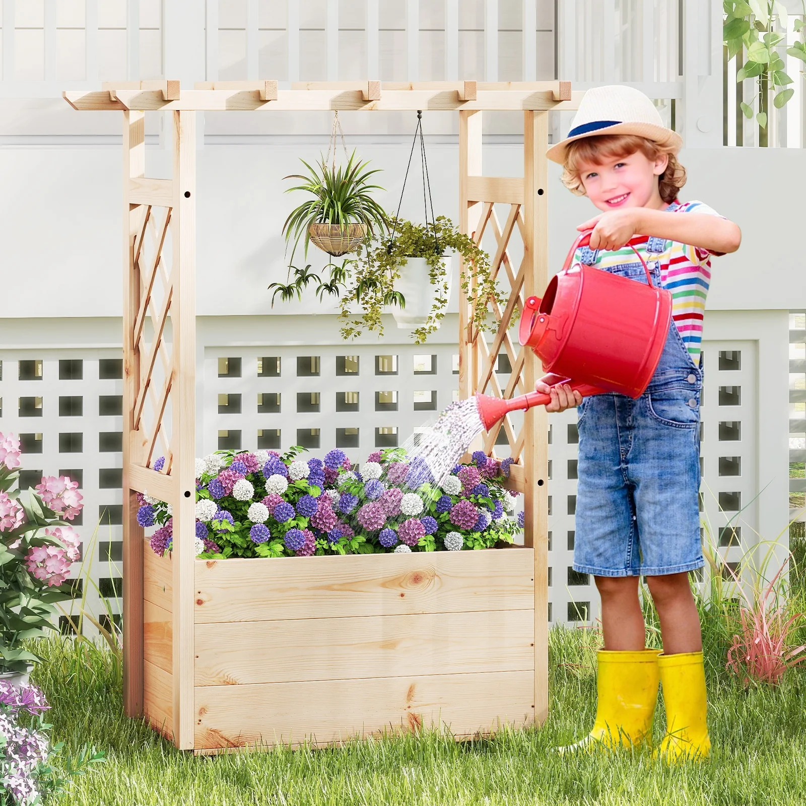 Raised Garden Bed, Wooden Elevated Planter Box, Hanging Roof, S - Image 6