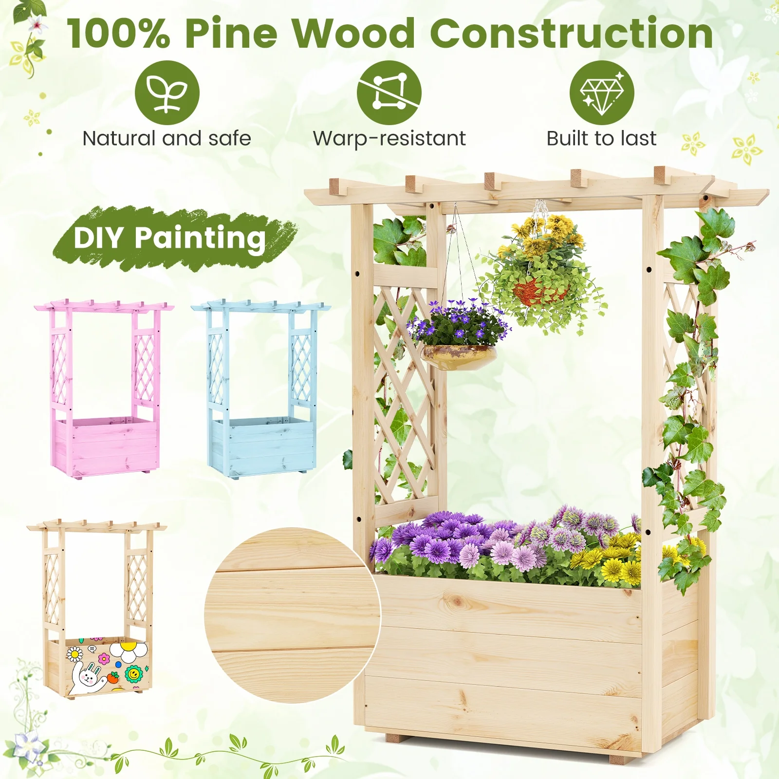 Raised Garden Bed, Wooden Elevated Planter Box, Hanging Roof, S - Image 7
