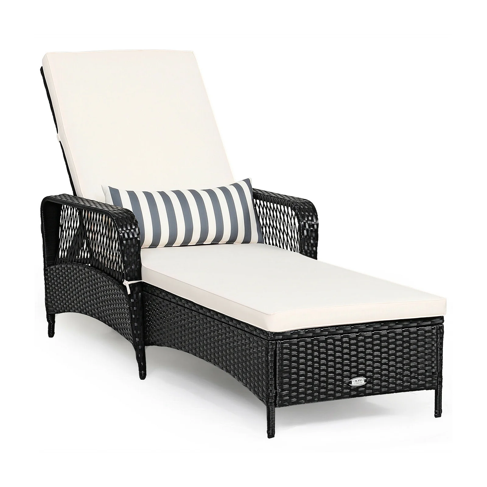 Rattan Armrest Chaise Lounge Chair, Black