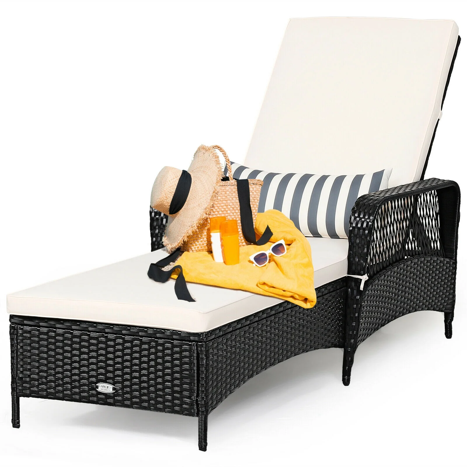 Rattan Armrest Chaise Lounge Chair, Black - Image 10