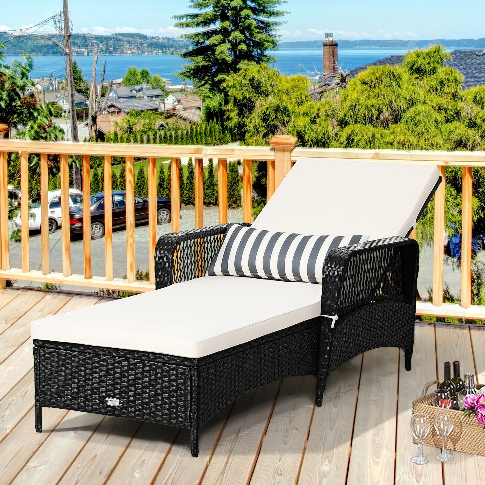 Rattan Armrest Chaise Lounge Chair, Black - Image 2