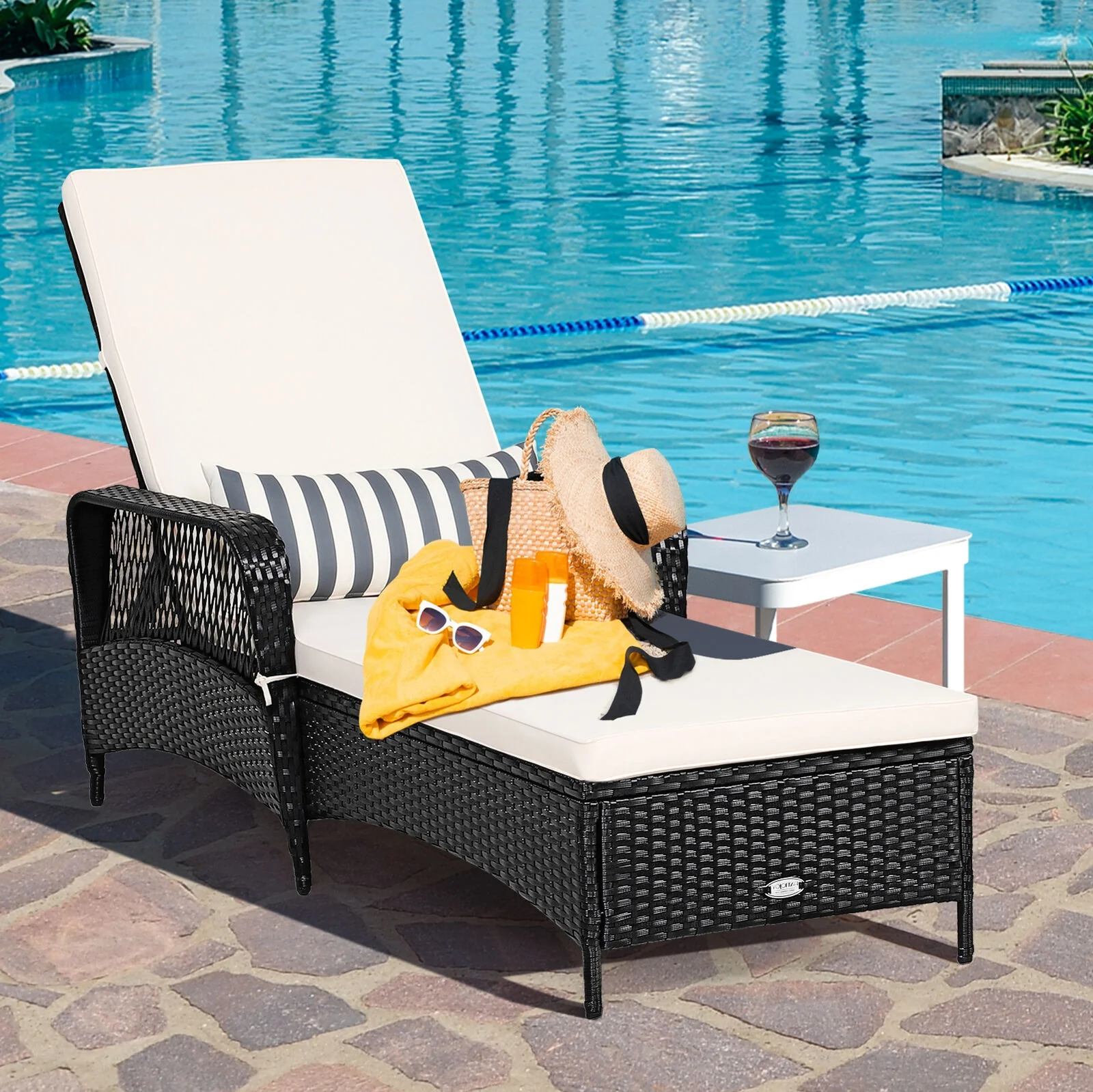 Rattan Armrest Chaise Lounge Chair, Black - Image 3