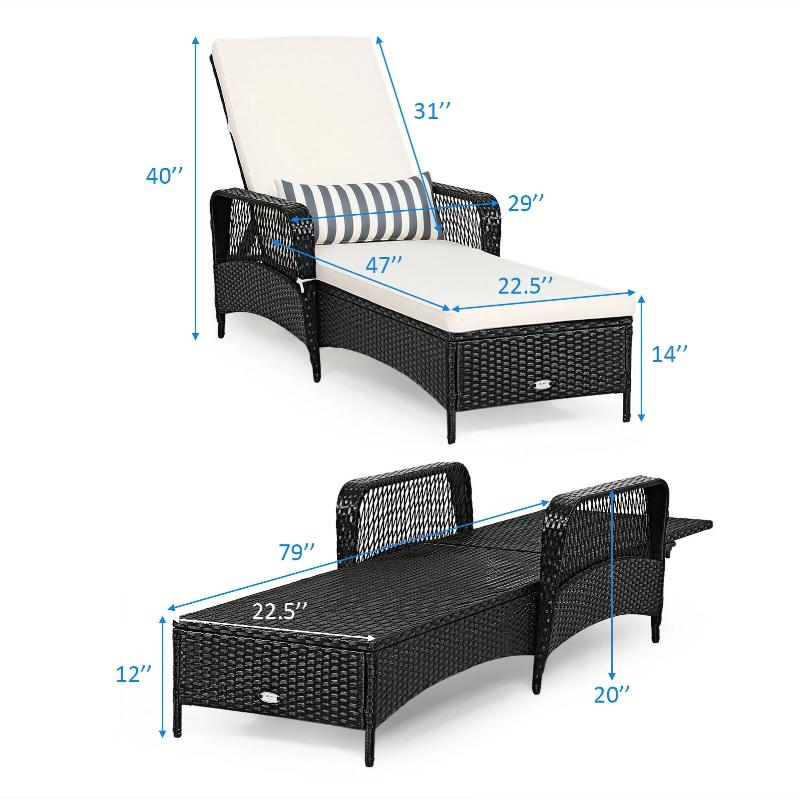 Rattan Armrest Chaise Lounge Chair, Black - Image 6