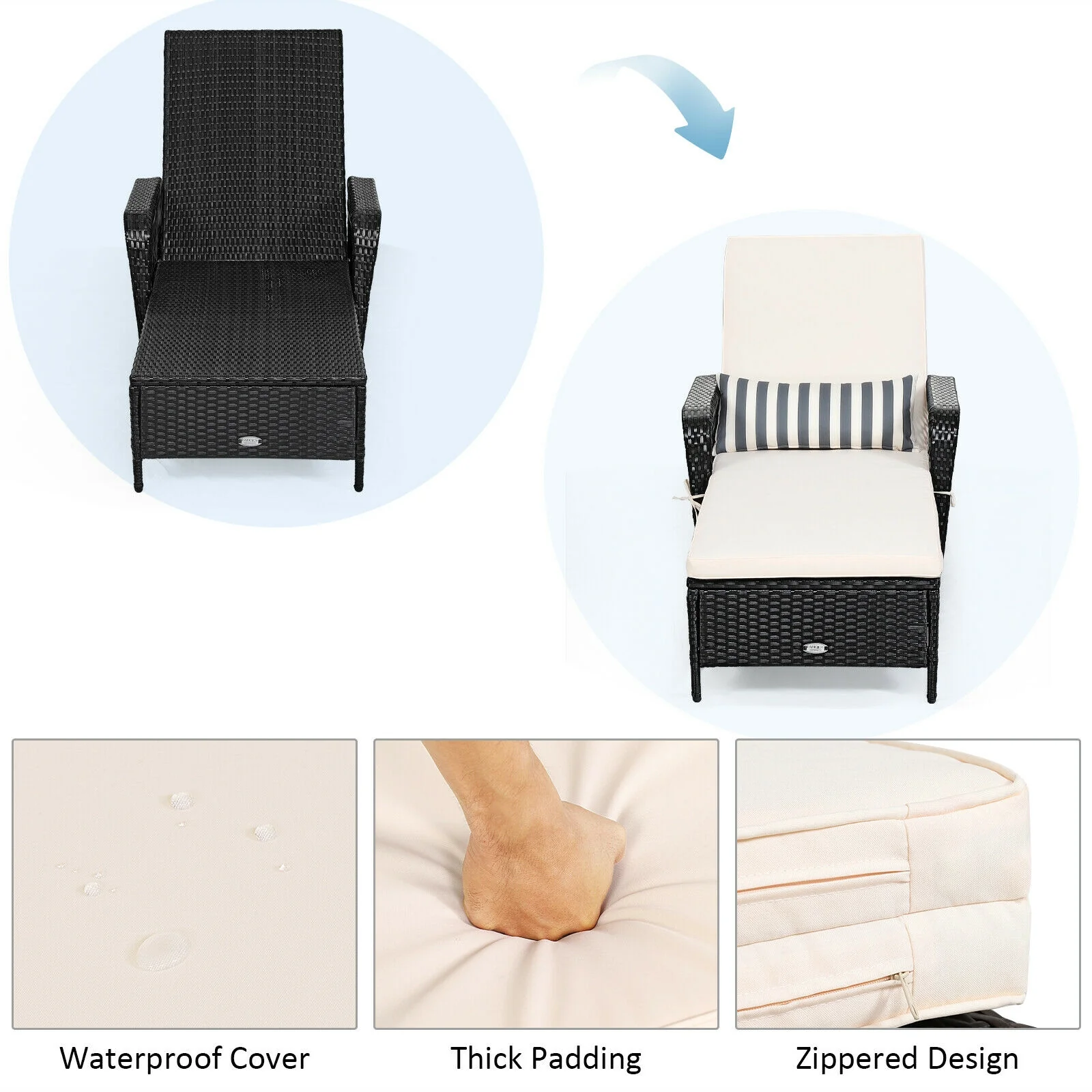 Rattan Armrest Chaise Lounge Chair, Black - Image 7