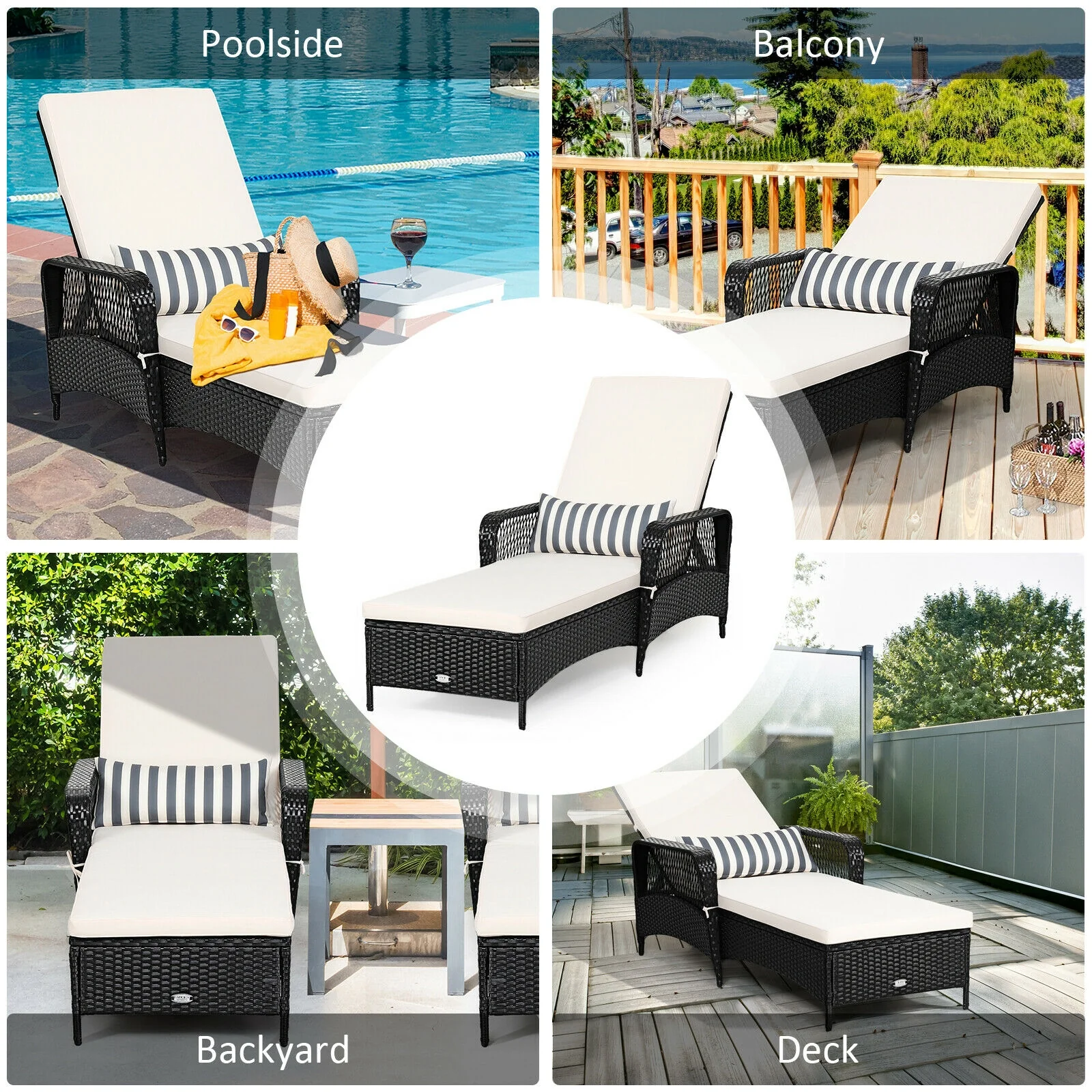 Rattan Armrest Chaise Lounge Chair, Black - Image 9