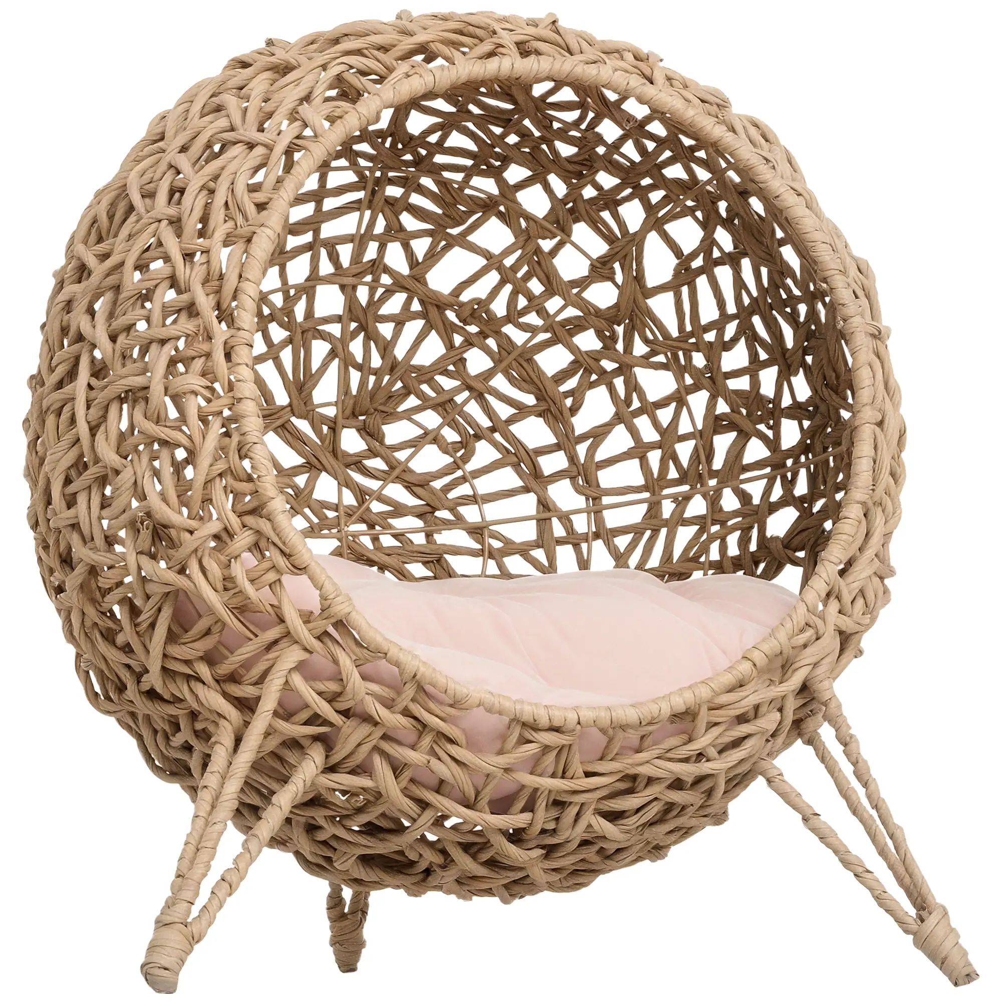 Rattan Cat House with Cushion, Elevated Wicker Kitten Bed, Natural Wood - Image 11