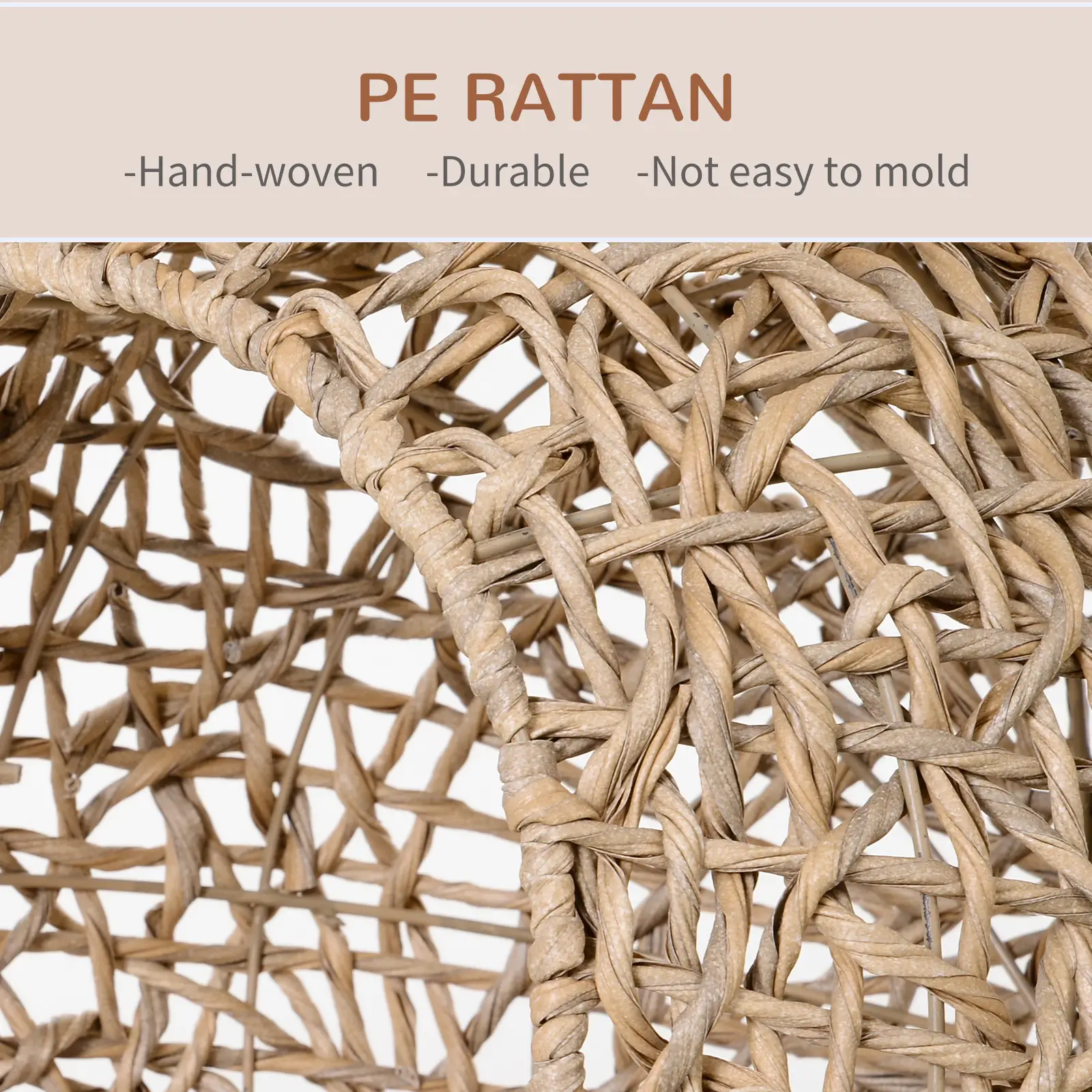 Rattan Cat House with Cushion, Elevated Wicker Kitten Bed, Natural Wood - Image 4