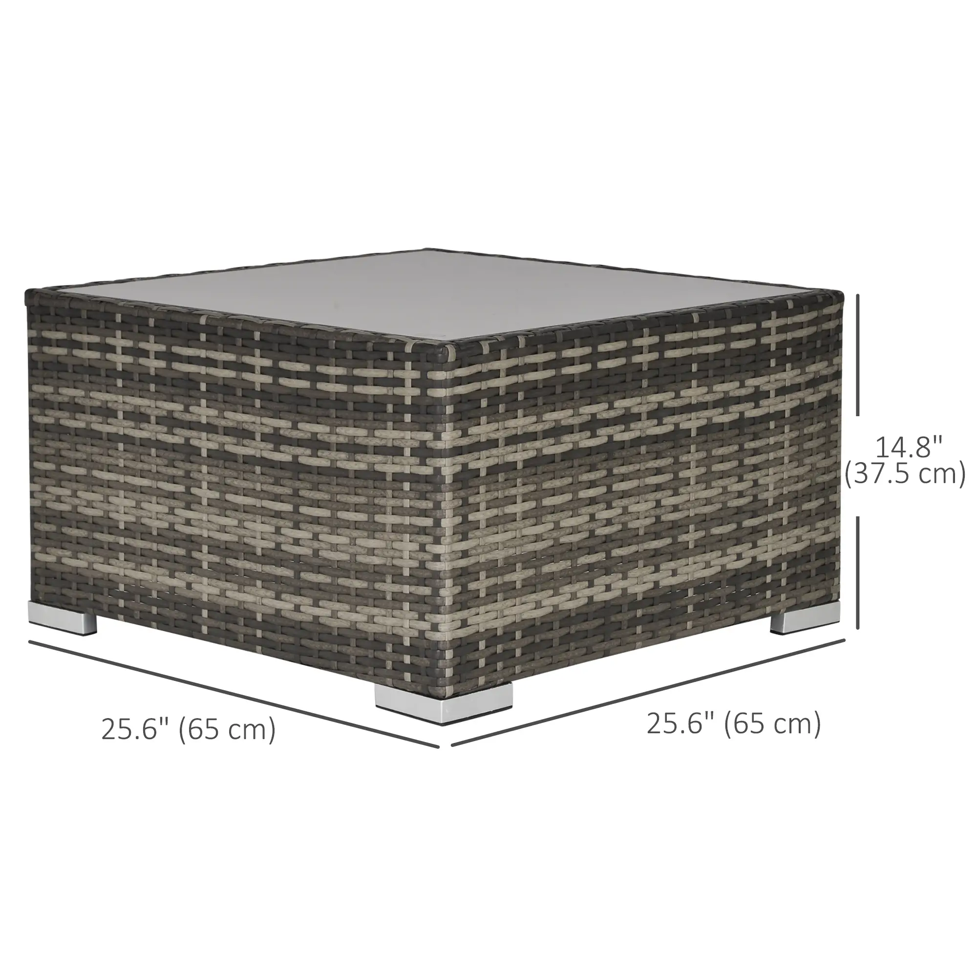 Rattan Coffee Table, 25.6" Square, Tempered Glass Top, Deep Grey - Image 3