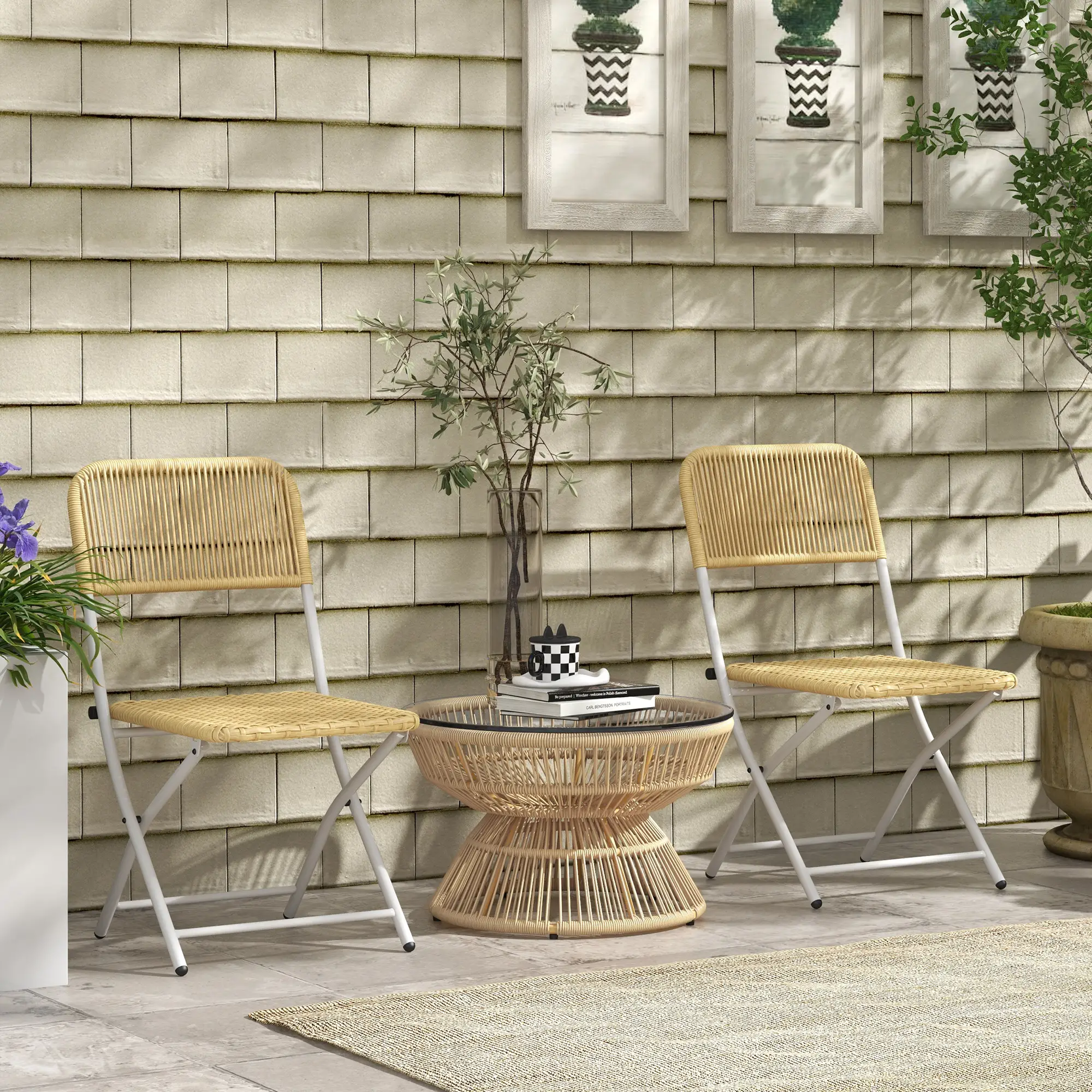 Rattan Outdoor Coffee Table, Tempered Glass Top, Steel Frame, Wicker Furniture - Image 8
