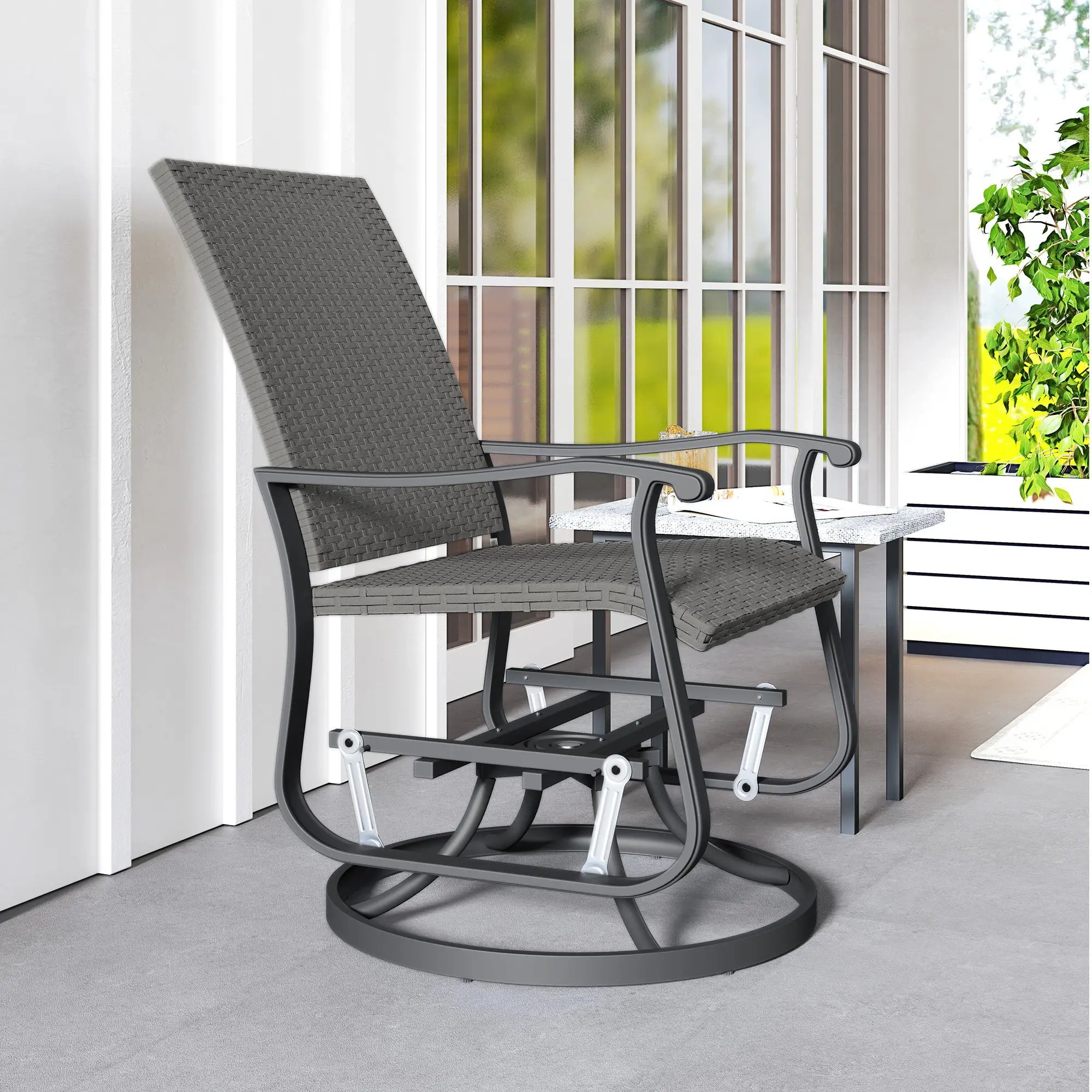 Rattan Patio Glider, Wicker Outdoor Chair, Steel Frame, Grey - Image 10