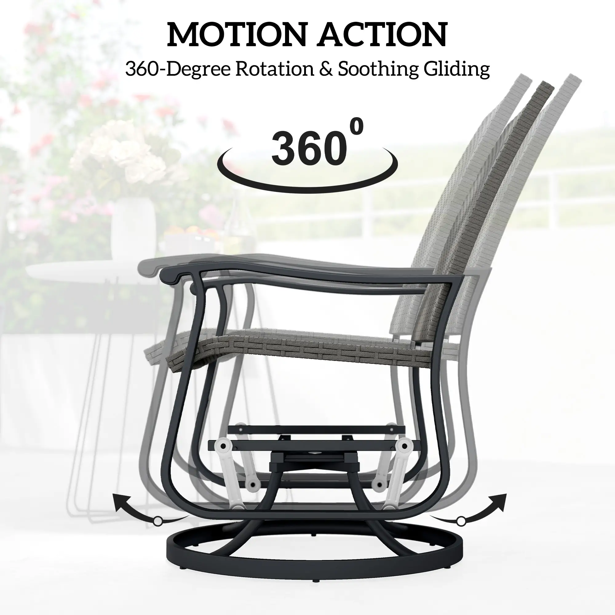 Rattan Patio Glider, Wicker Outdoor Chair, Steel Frame, Grey - Image 4