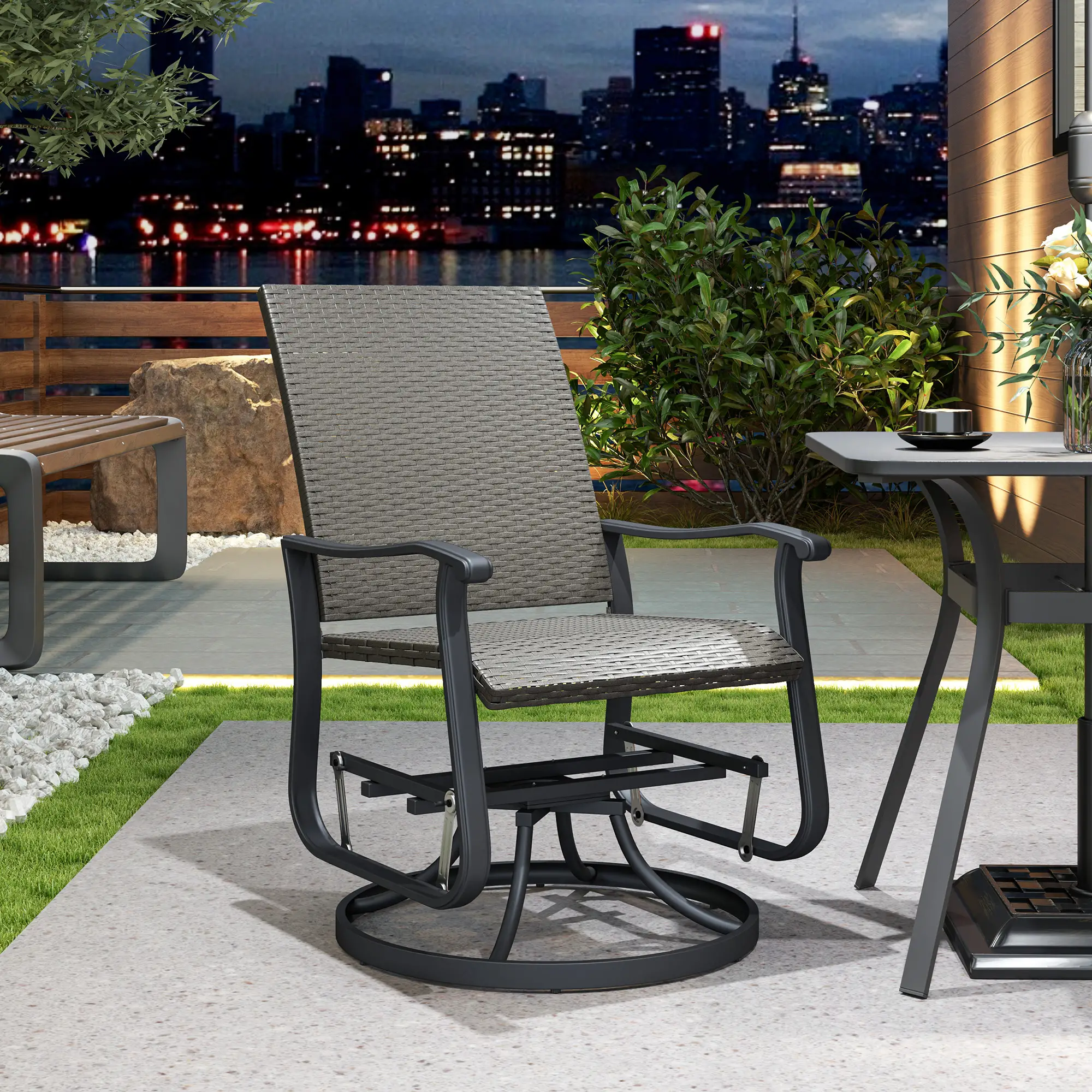 Rattan Patio Glider, Wicker Outdoor Chair, Steel Frame, Grey - Image 8