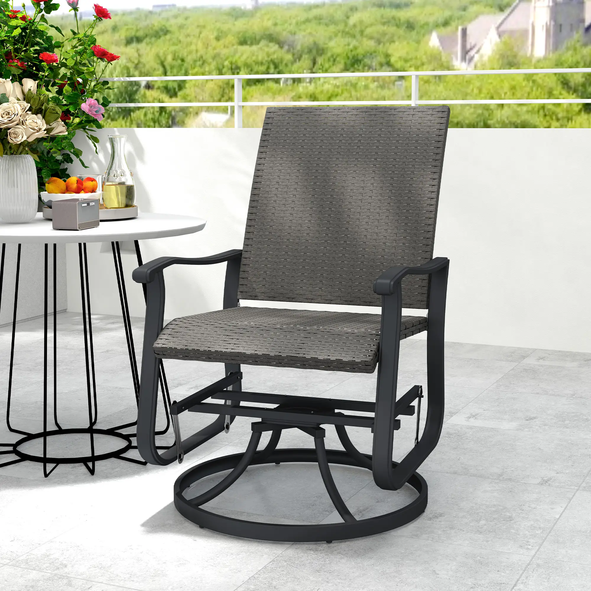 Rattan Patio Glider, Wicker Outdoor Chair, Steel Frame, Grey - Image 9