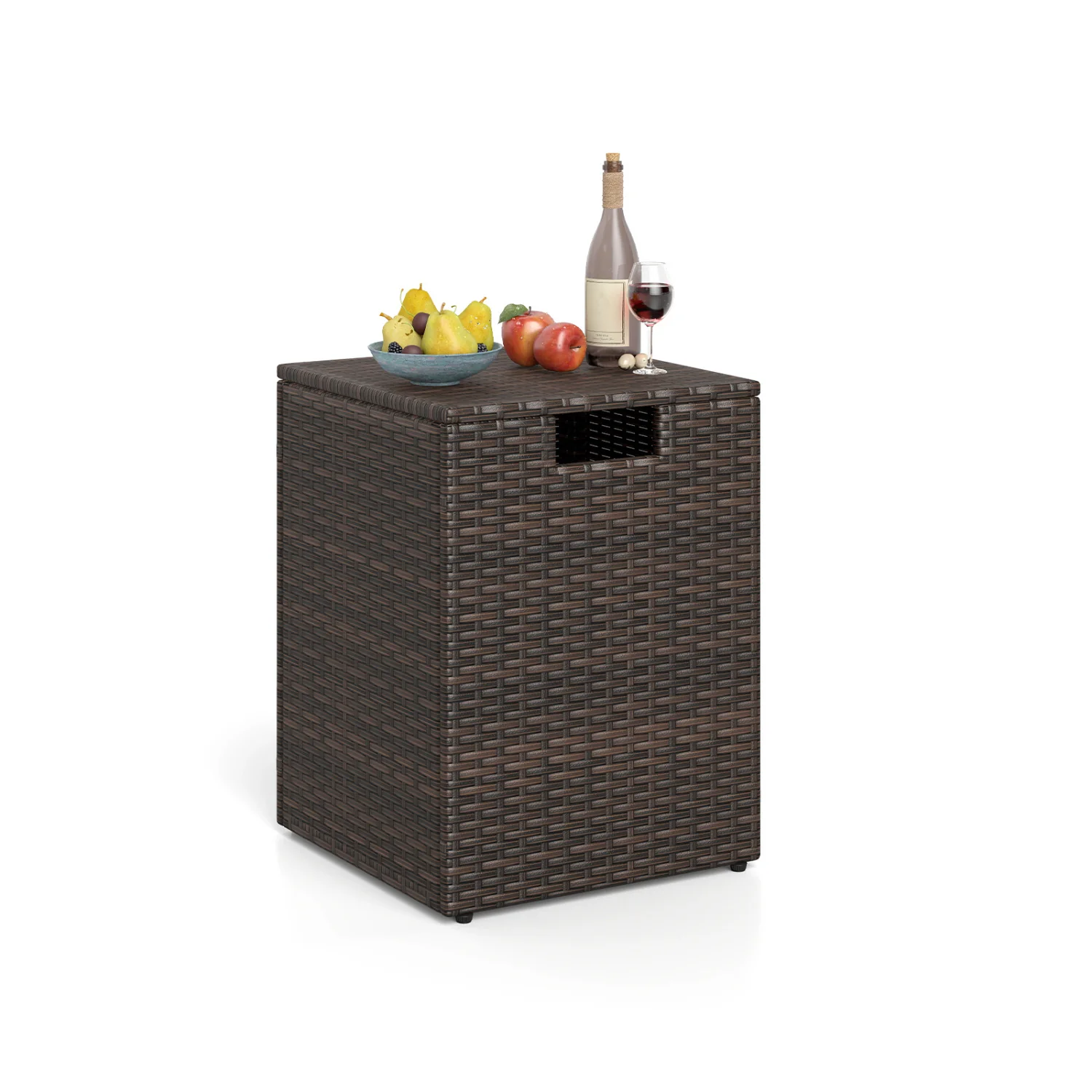 Rattan Propane Tank Cover, Patio Hideaway Side Table, Brown