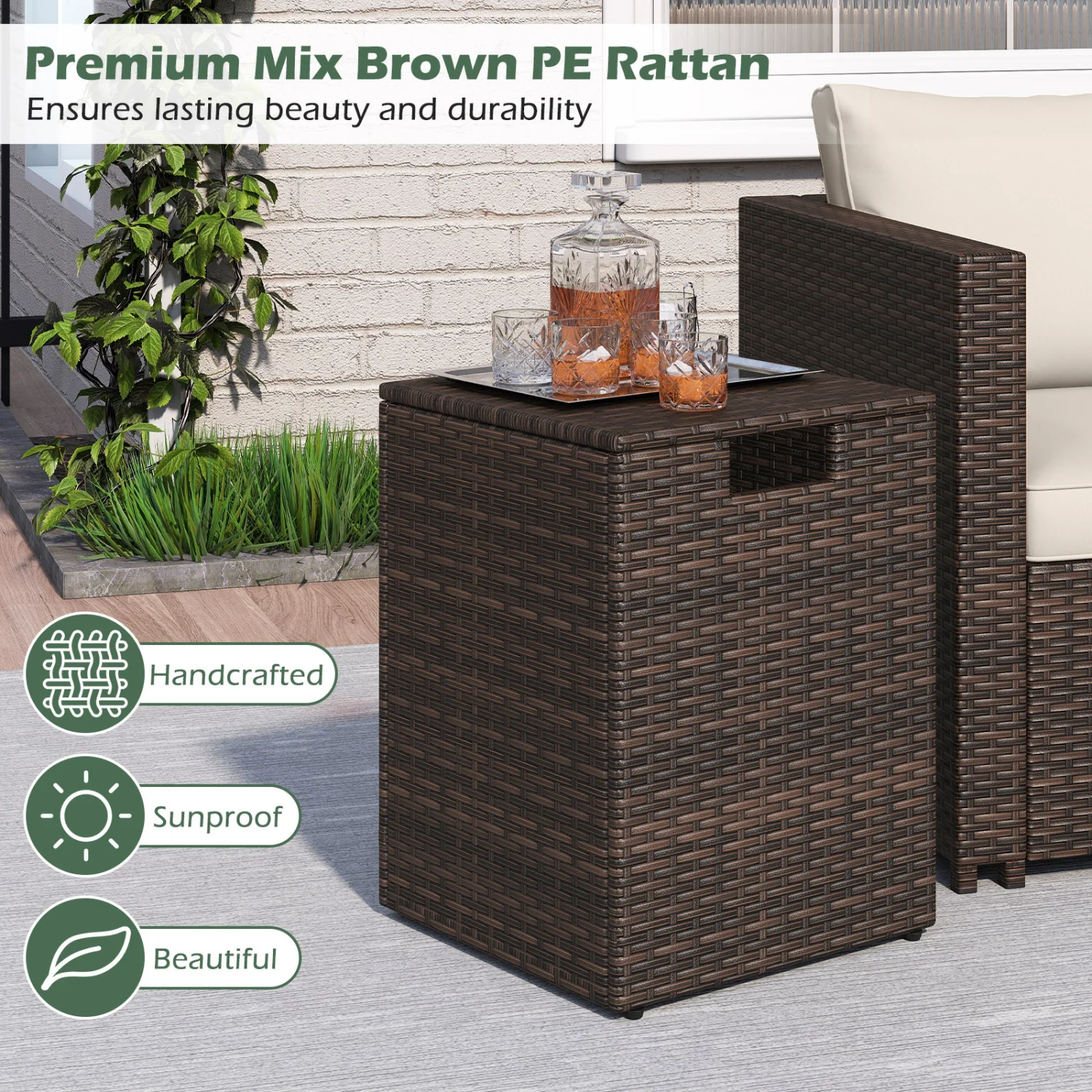 Rattan Propane Tank Cover, Patio Hideaway Side Table, Brown - Image 9