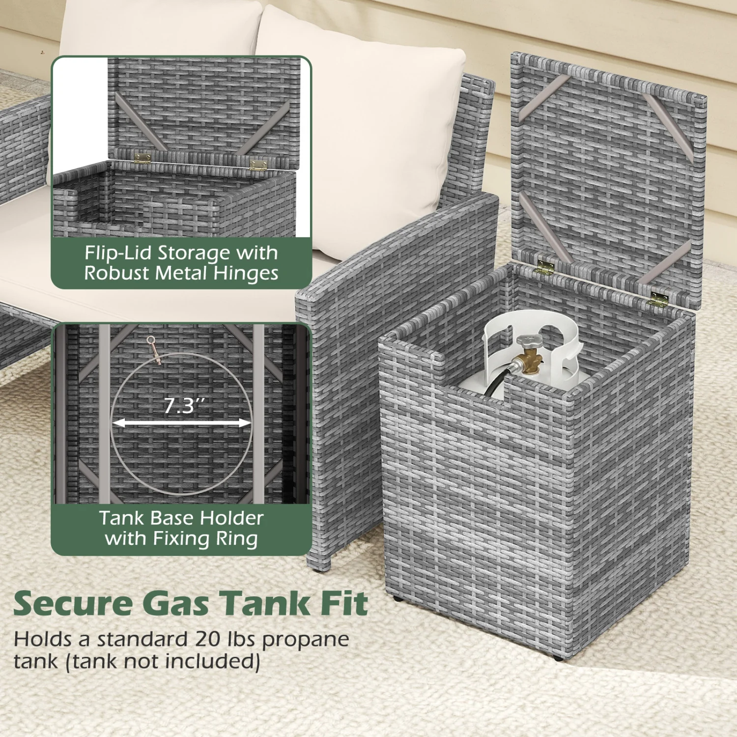 Rattan Propane Tank Cover, Patio Hideaway Tank Side Table, Gray - Image 10