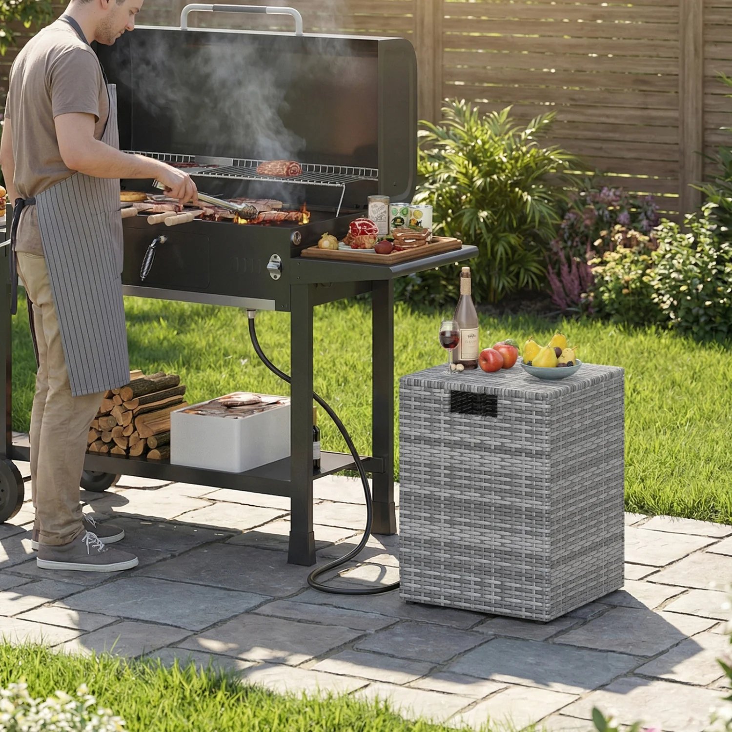 Rattan Propane Tank Cover, Patio Hideaway Tank Side Table, Gray - Image 2