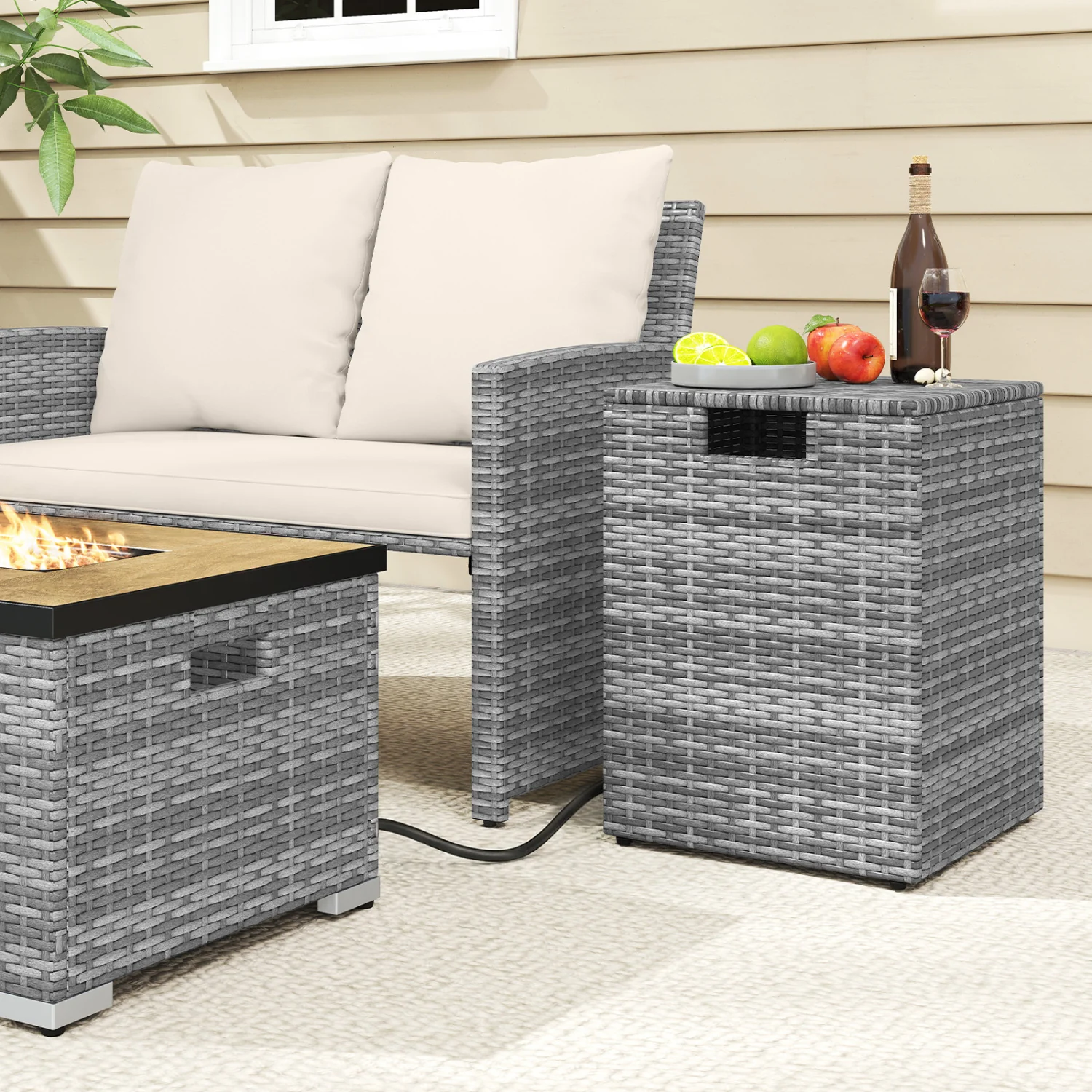 Rattan Propane Tank Cover, Patio Hideaway Tank Side Table, Gray - Image 3