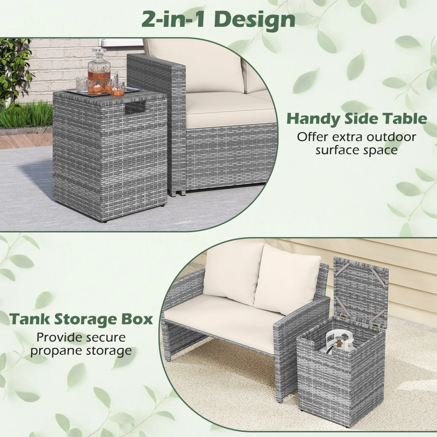 Rattan Propane Tank Cover, Patio Hideaway Tank Side Table, Gray - Image 8