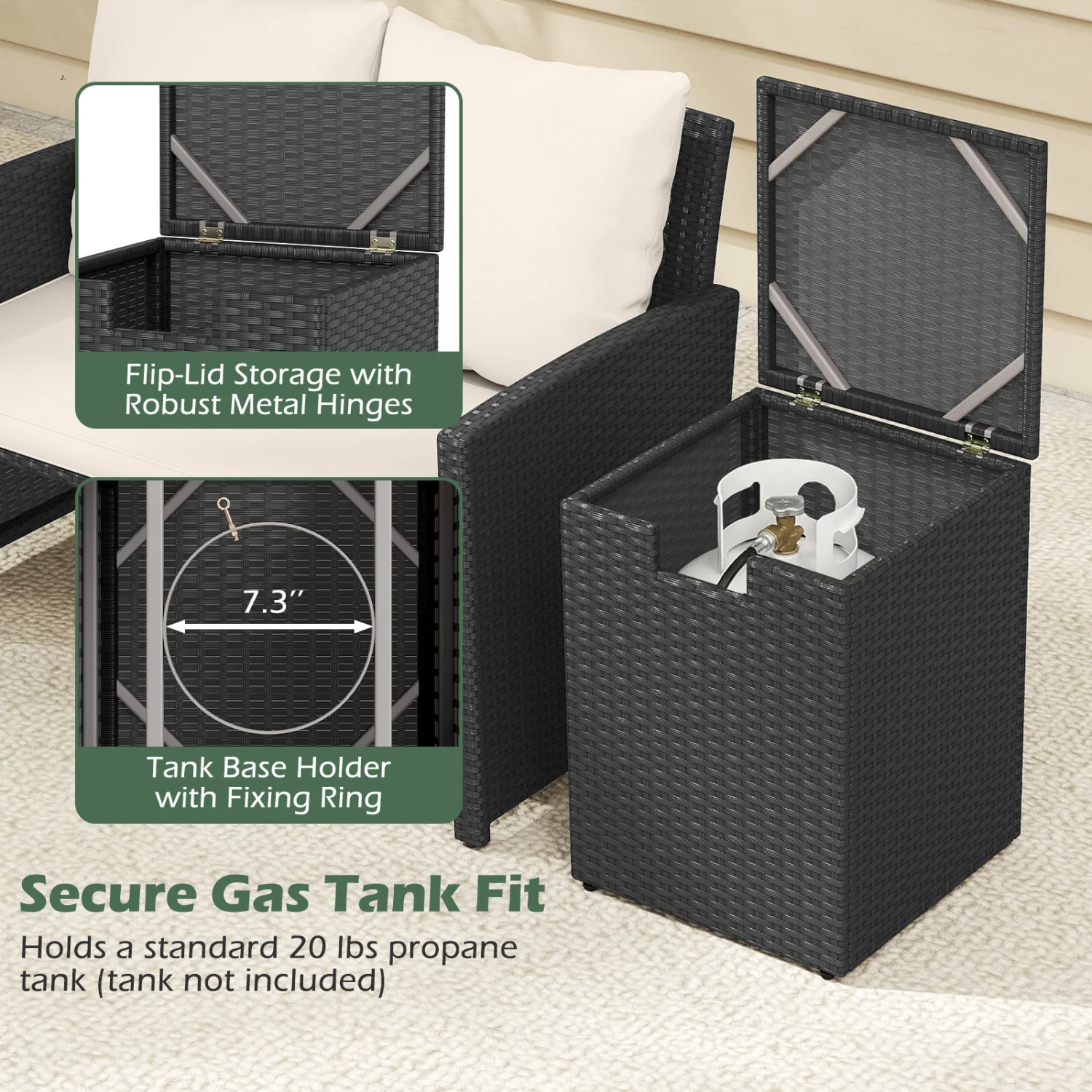 Rattan Propane Tank Cover, Patio Side Table, Black - Image 10