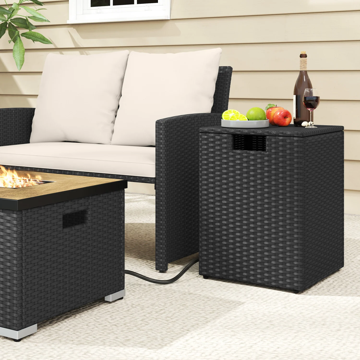 Rattan Propane Tank Cover, Patio Side Table, Black - Image 3