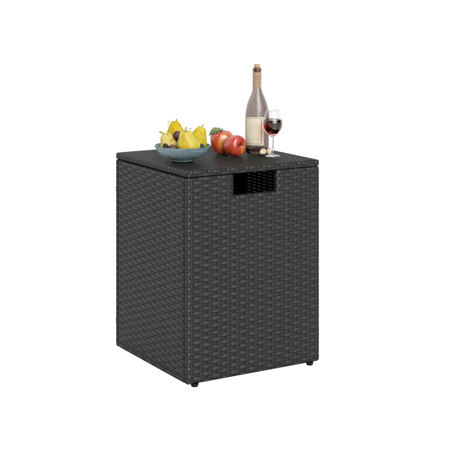 Rattan Propane Tank Cover, Patio Side Table, Black - Image 4