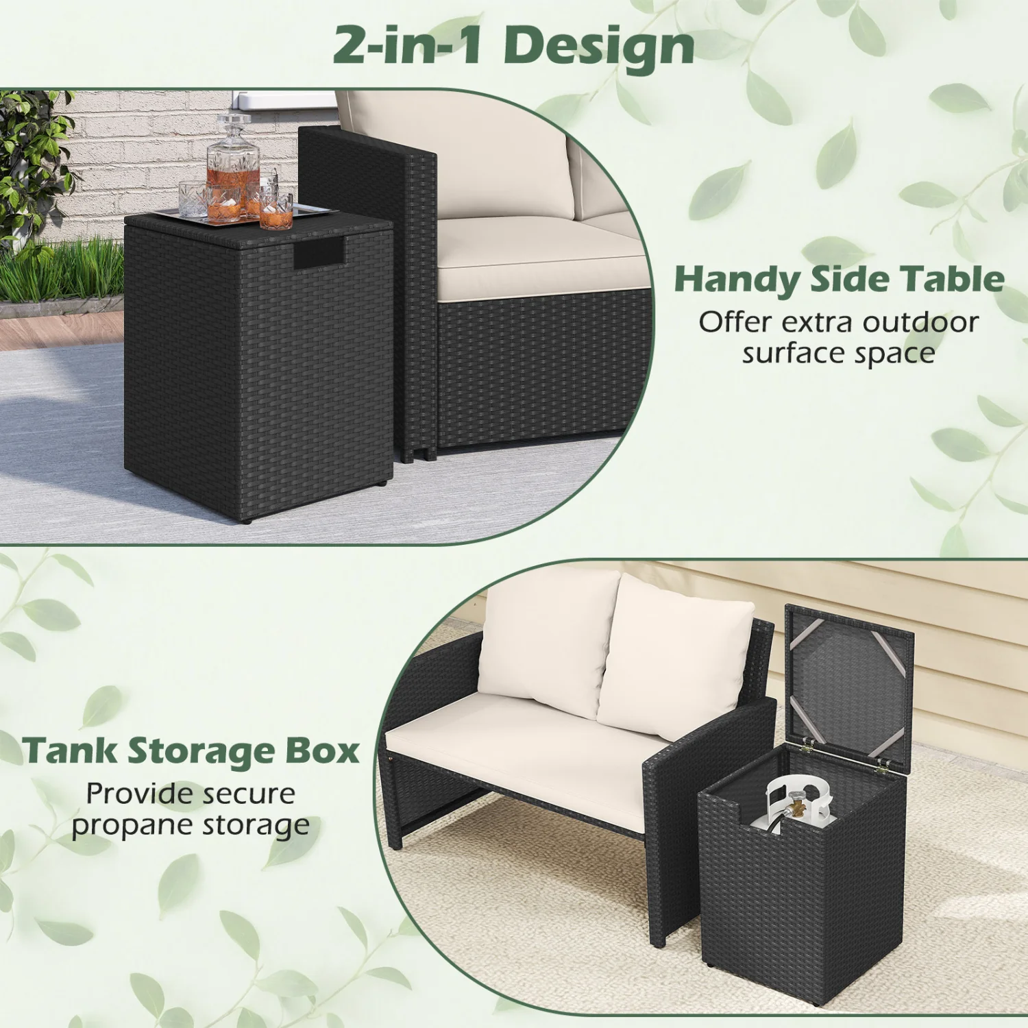 Rattan Propane Tank Cover, Patio Side Table, Black - Image 8
