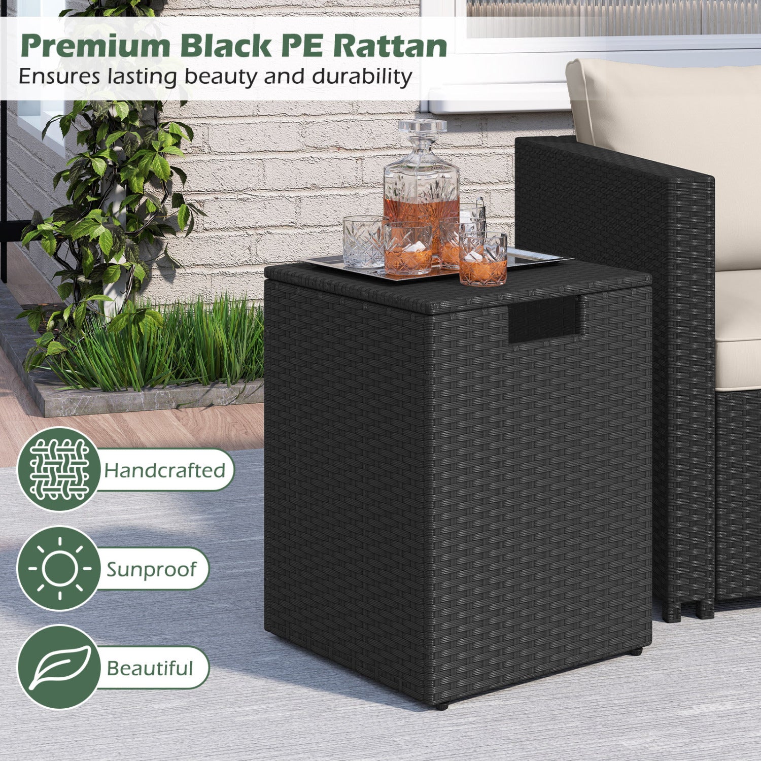 Rattan Propane Tank Cover, Patio Side Table, Black - Image 9
