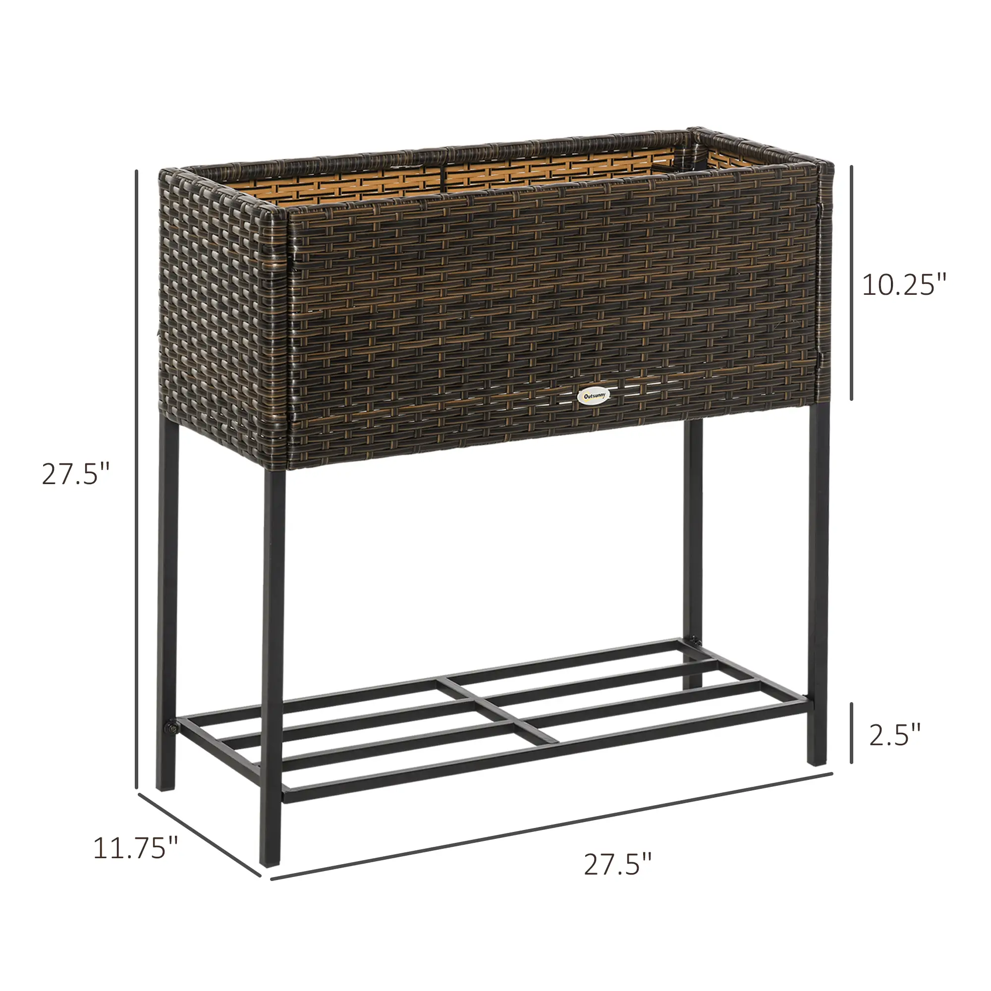 Rattan Raised Garden Box, Elevated Flower Bed with Shelf, Brown - Image 2