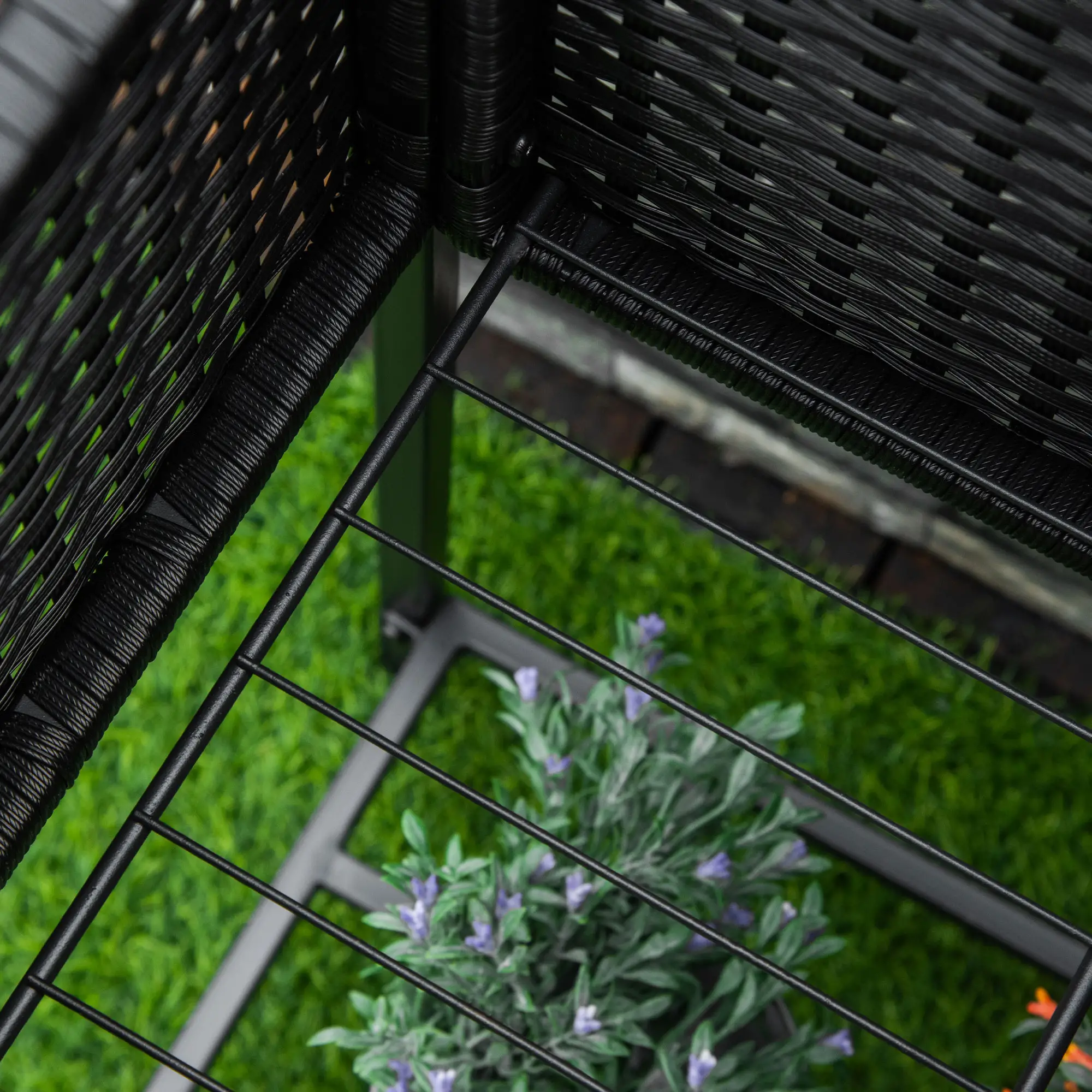 Rattan Raised Garden Box, Elevated Flower Bed with Storage, Black - Image 10