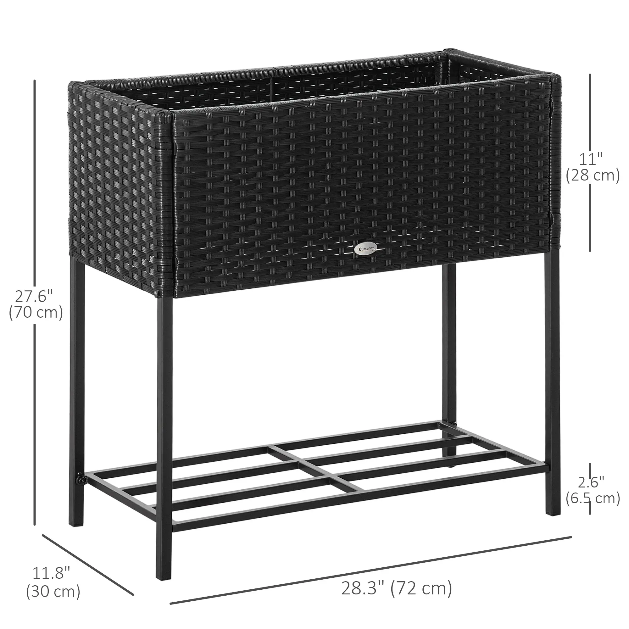 Rattan Raised Garden Box, Elevated Flower Bed with Storage, Black - Image 3