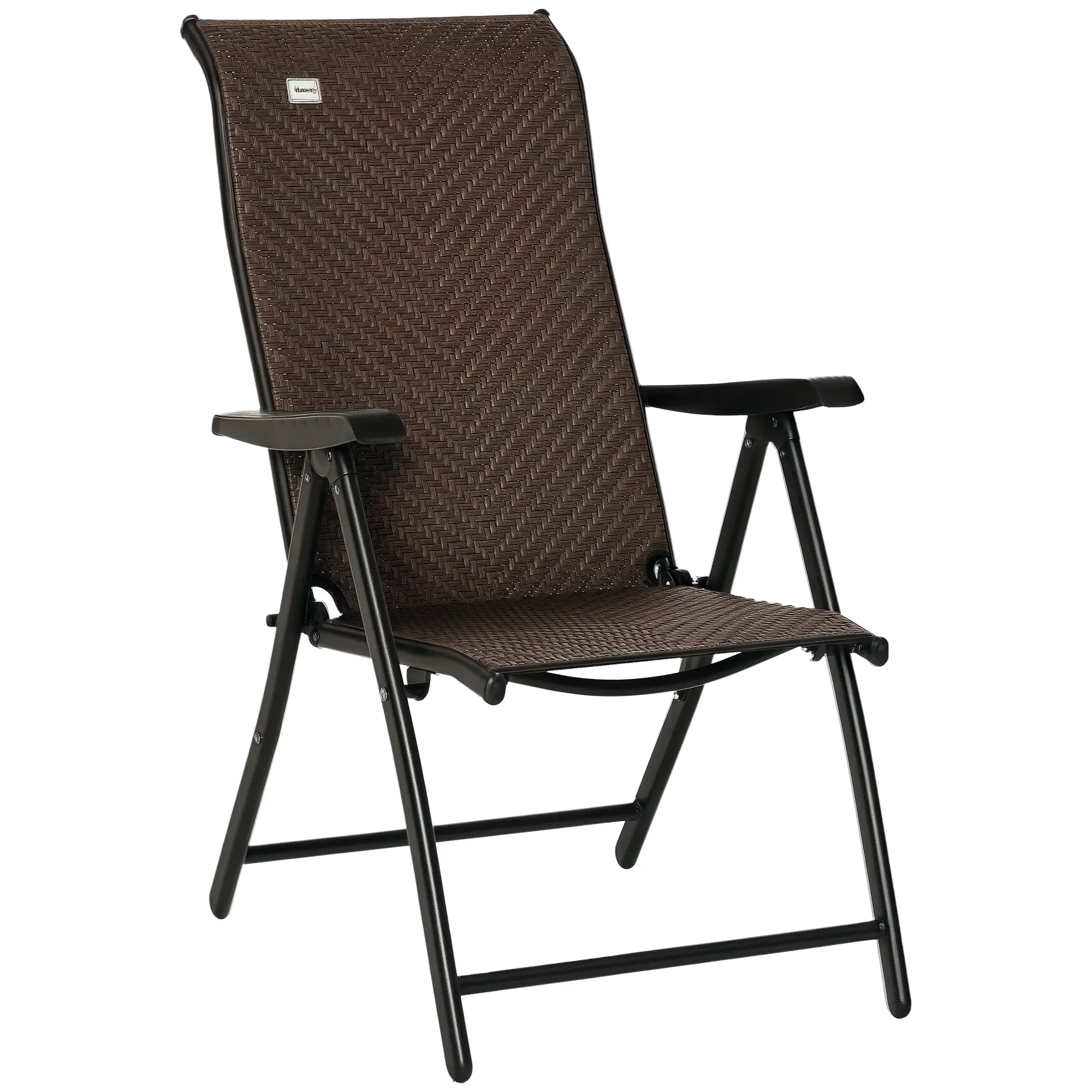 Rattan Reclining Folding Chair, Outdoor Wicker Recliner, 7 Adjustable Positions, Brown