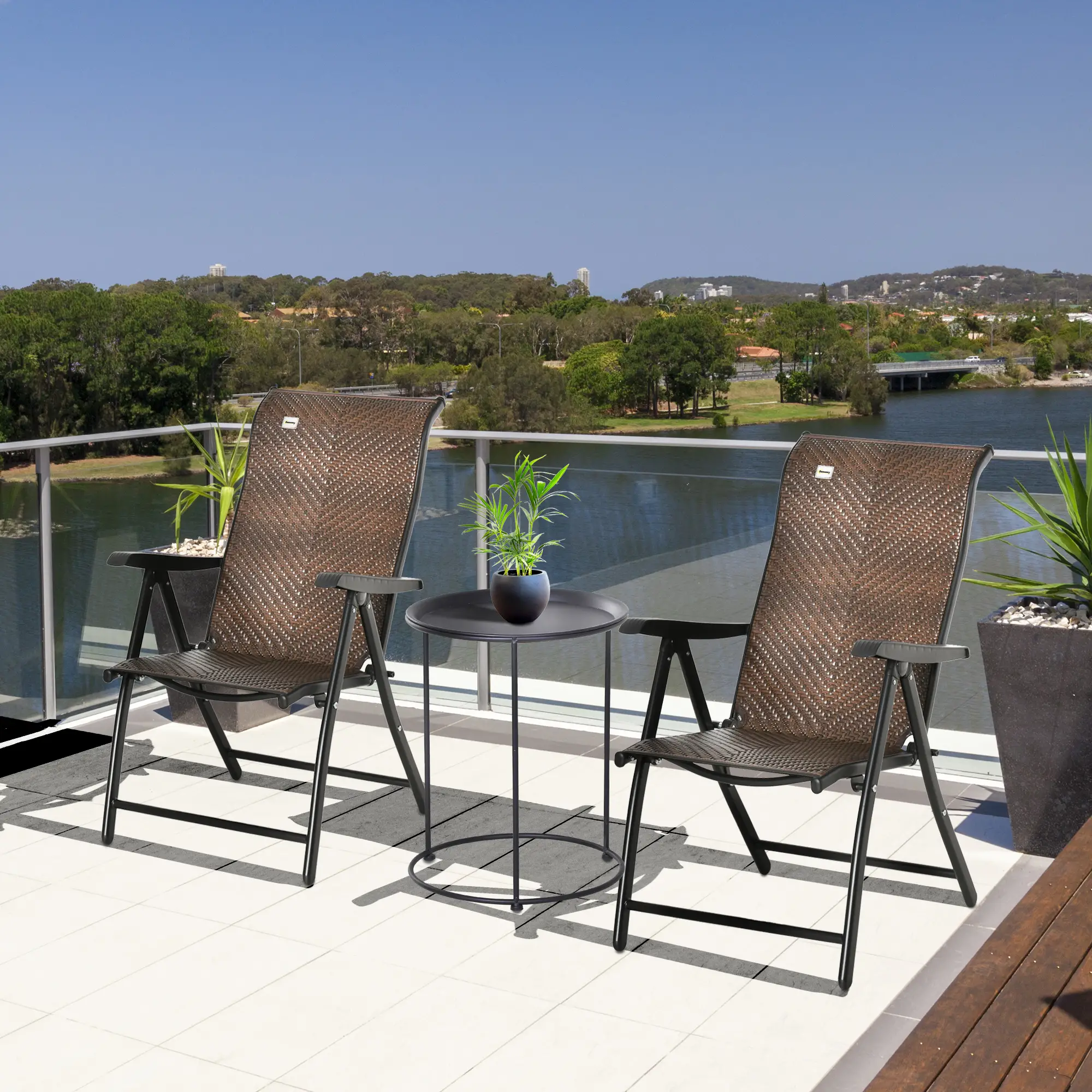 Rattan Reclining Folding Chair, Outdoor Wicker Recliner, 7 Adjustable Positions, Brown - Image 2