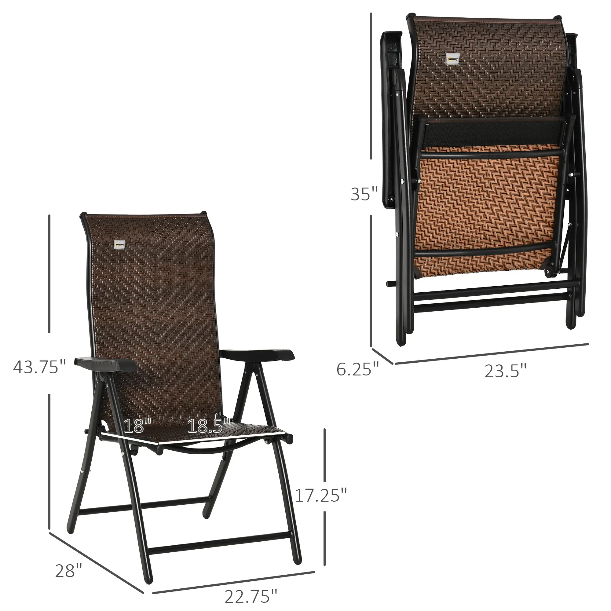 Rattan Reclining Folding Chair, Outdoor Wicker Recliner, 7 Adjustable Positions, Brown - Image 3