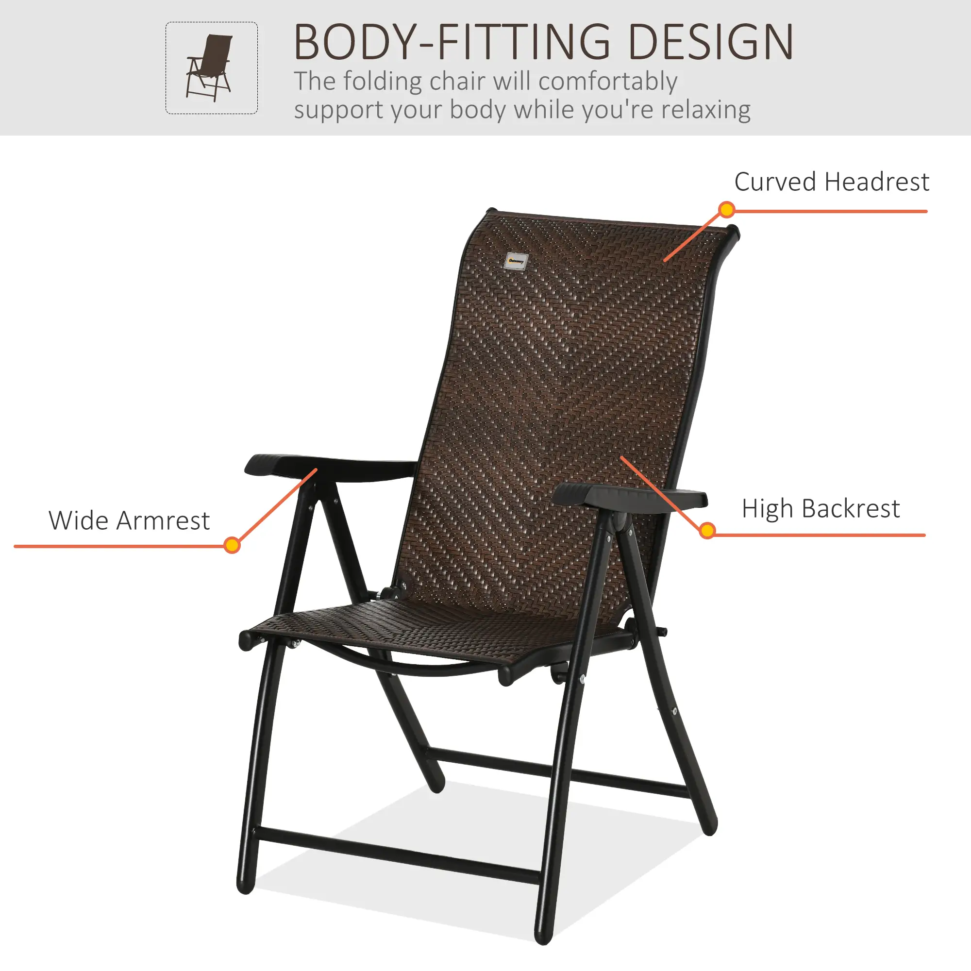 Rattan Reclining Folding Chair, Outdoor Wicker Recliner, 7 Adjustable Positions, Brown - Image 4