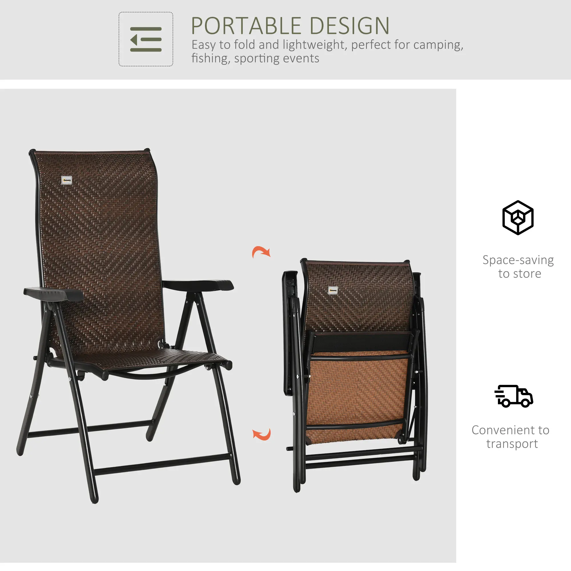 Rattan Reclining Folding Chair, Outdoor Wicker Recliner, 7 Adjustable Positions, Brown - Image 7