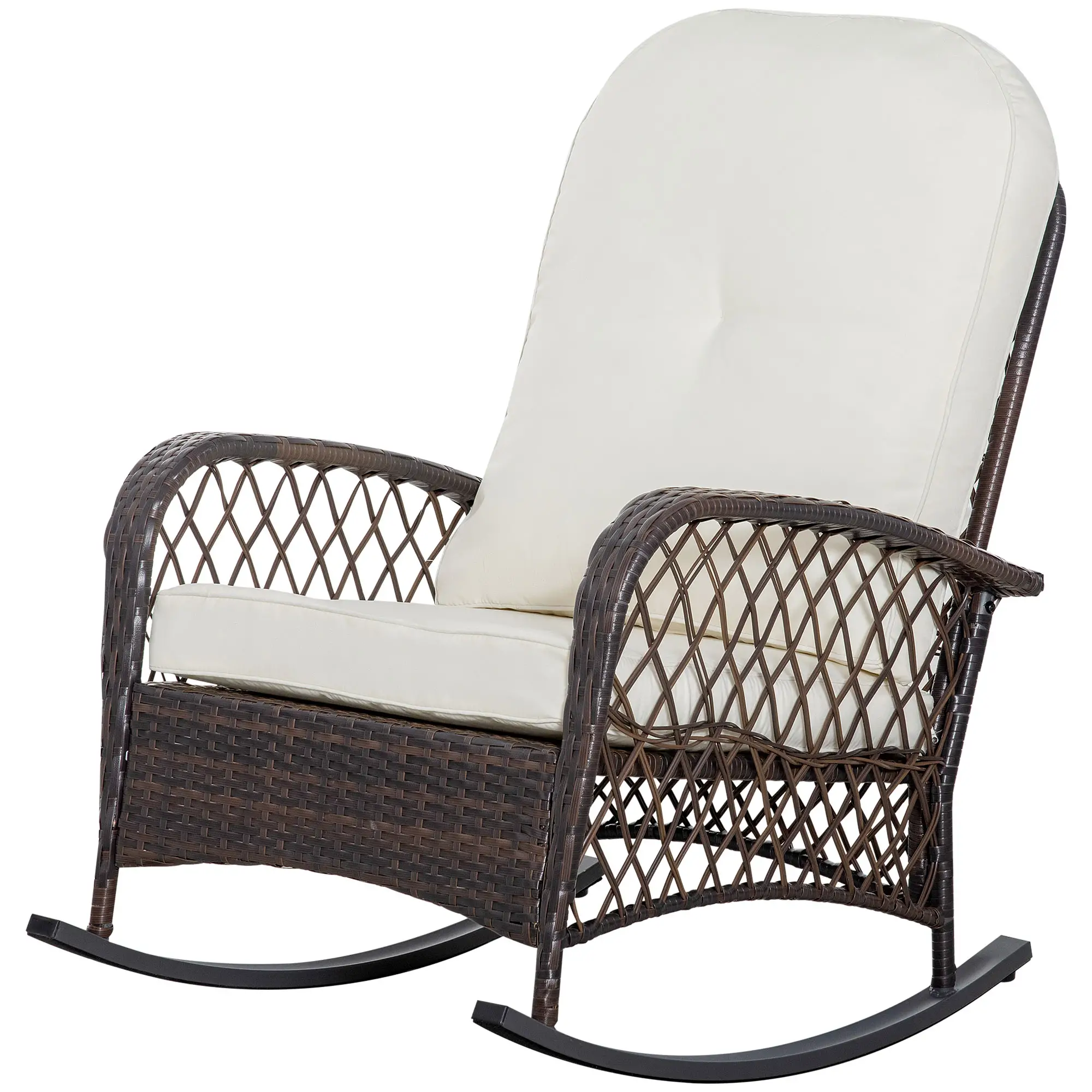 Rattan Rocking Chair, Outdoor Wicker Patio Furniture with Cushions, Cream White - Image 11