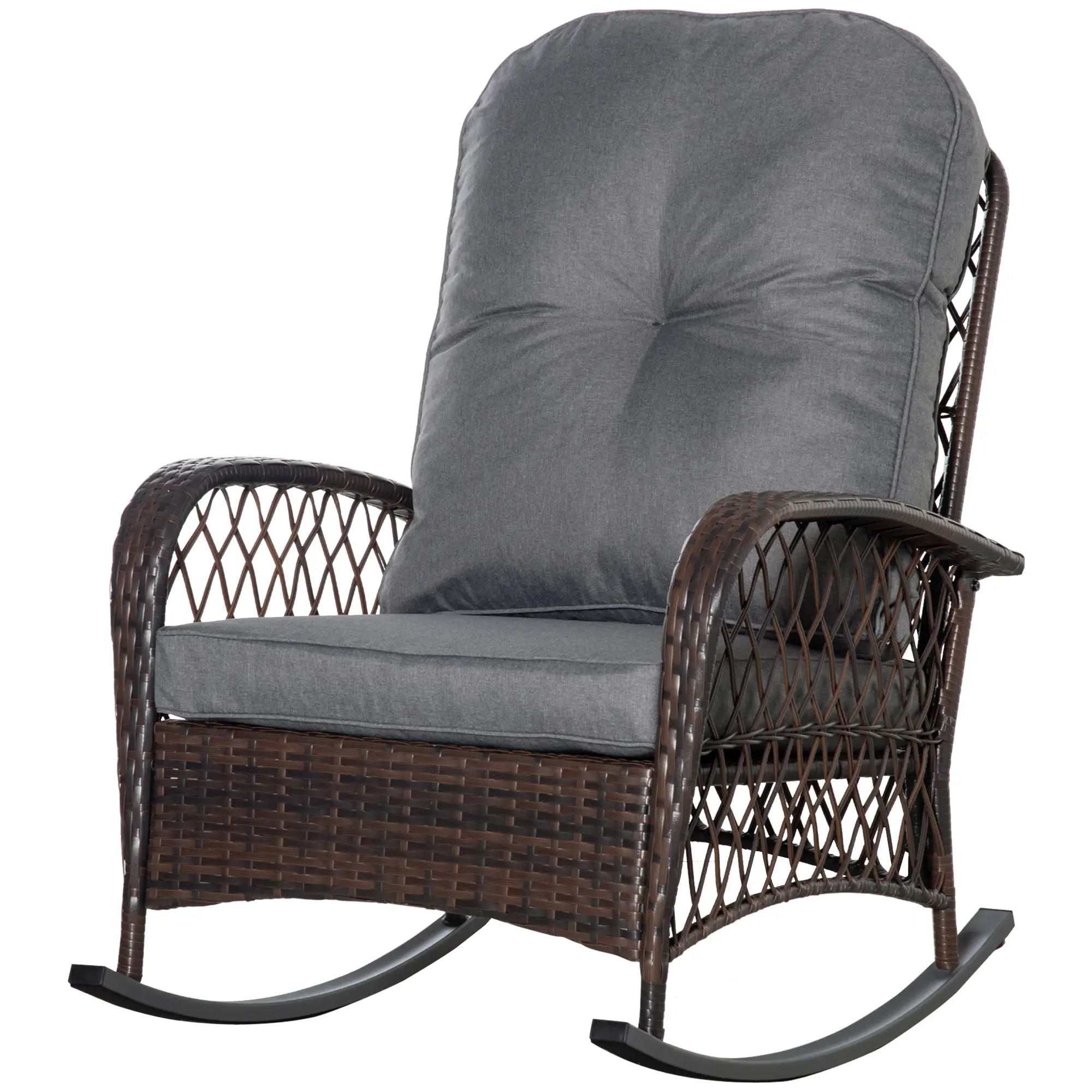 Rattan Rocking Chair, Outdoor Wicker Patio Rocker with Cushions, Grey - Image 11